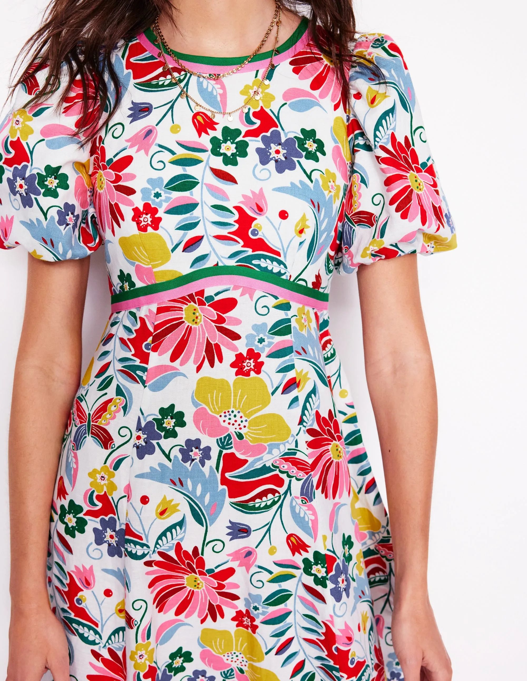 Empire Linen Tea Dress-Multi. Wildflower Trail