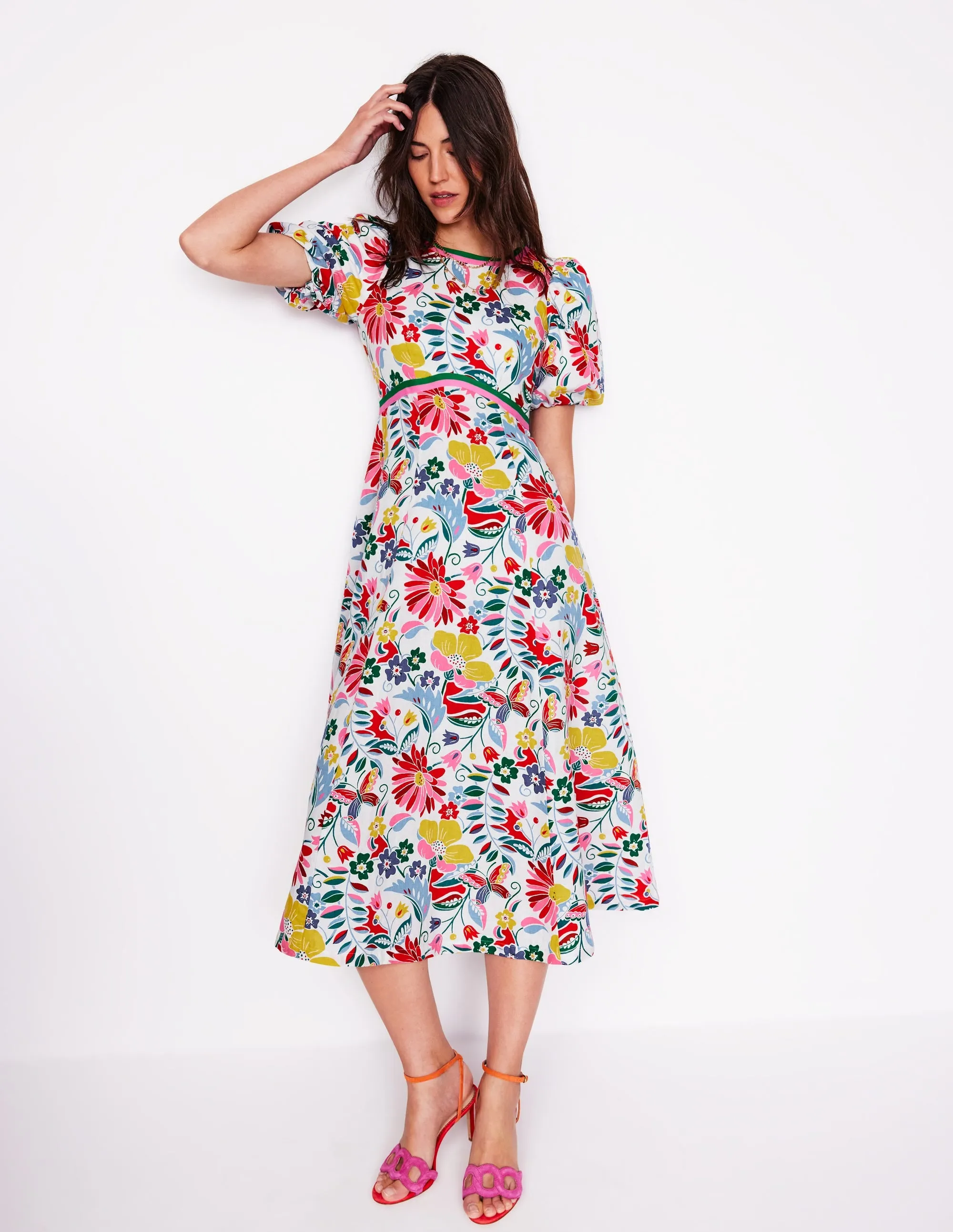 Empire Linen Tea Dress-Multi. Wildflower Trail