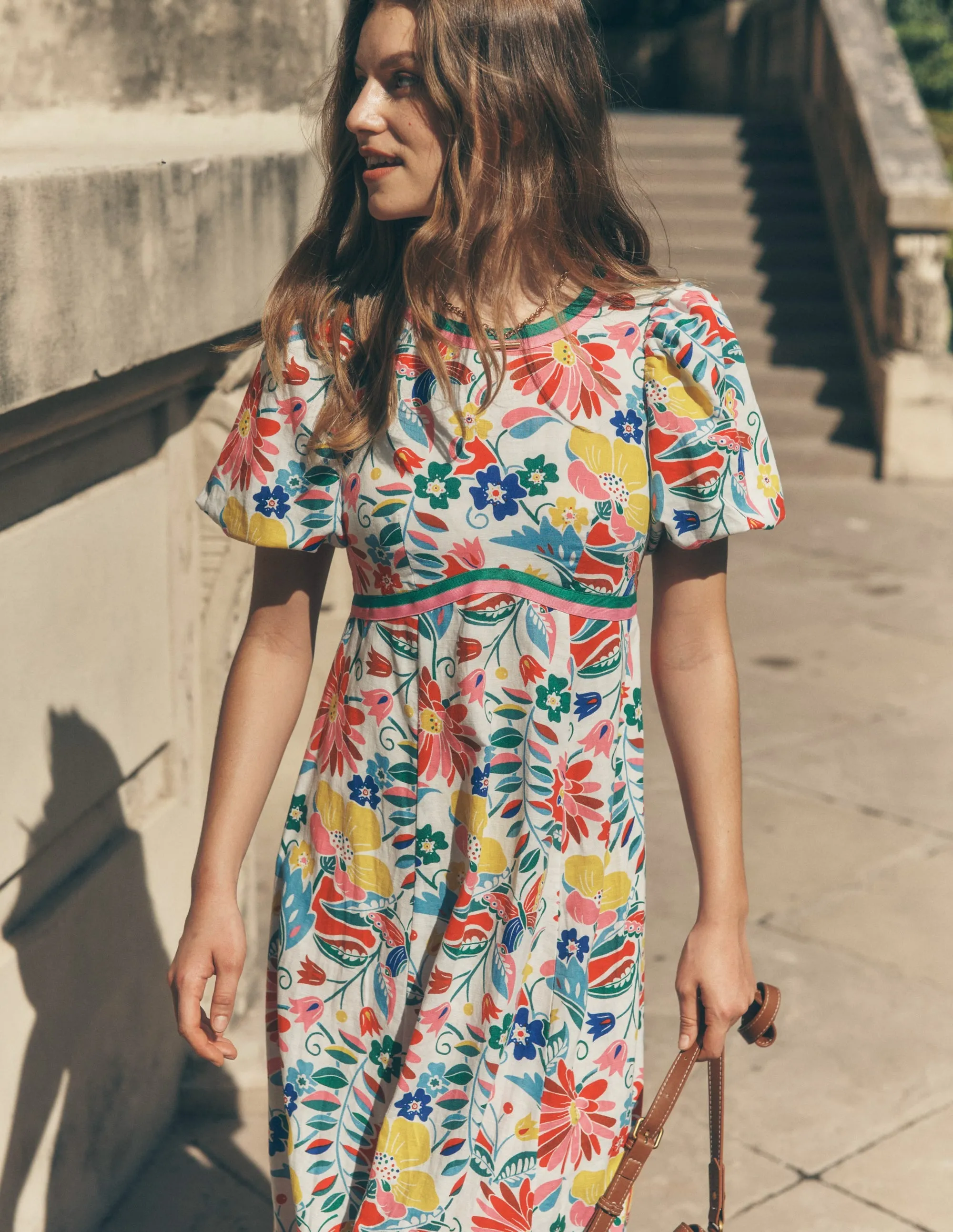 Empire Linen Tea Dress-Multi. Wildflower Trail