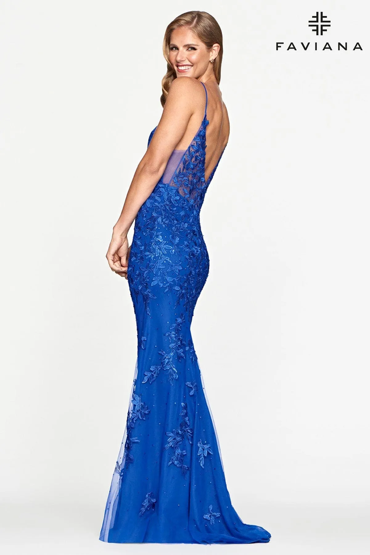 Faviana S10509 Fitted Long Formal Lace Prom Dress