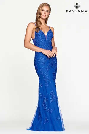 Faviana S10509 Fitted Long Formal Lace Prom Dress