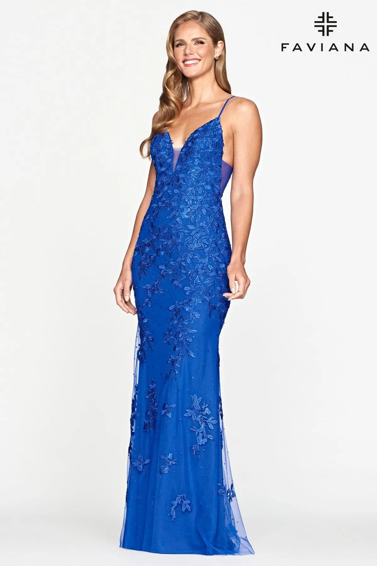 Faviana S10509 Fitted Long Formal Lace Prom Dress