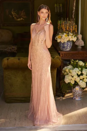 Fitted Long Formal Corset Glitter Prom Dress