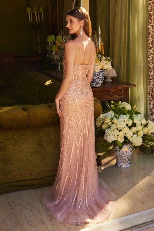 Fitted Long Formal Corset Glitter Prom Dress