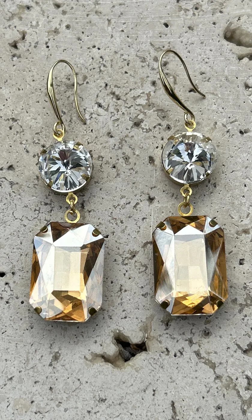 Fleur 2 Drop Hook Earrings - Champagne