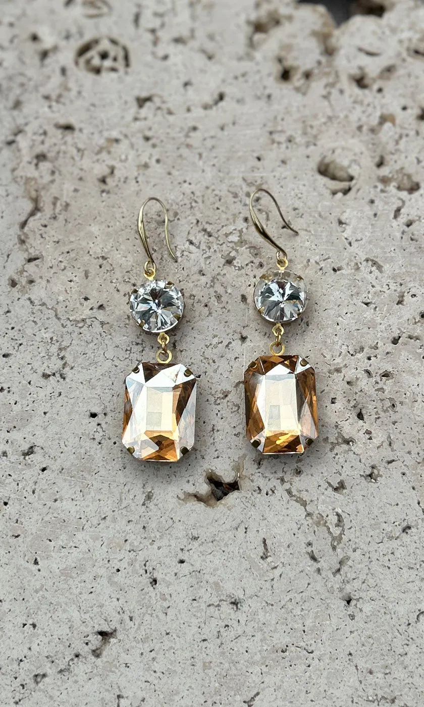 Fleur 2 Drop Hook Earrings - Champagne