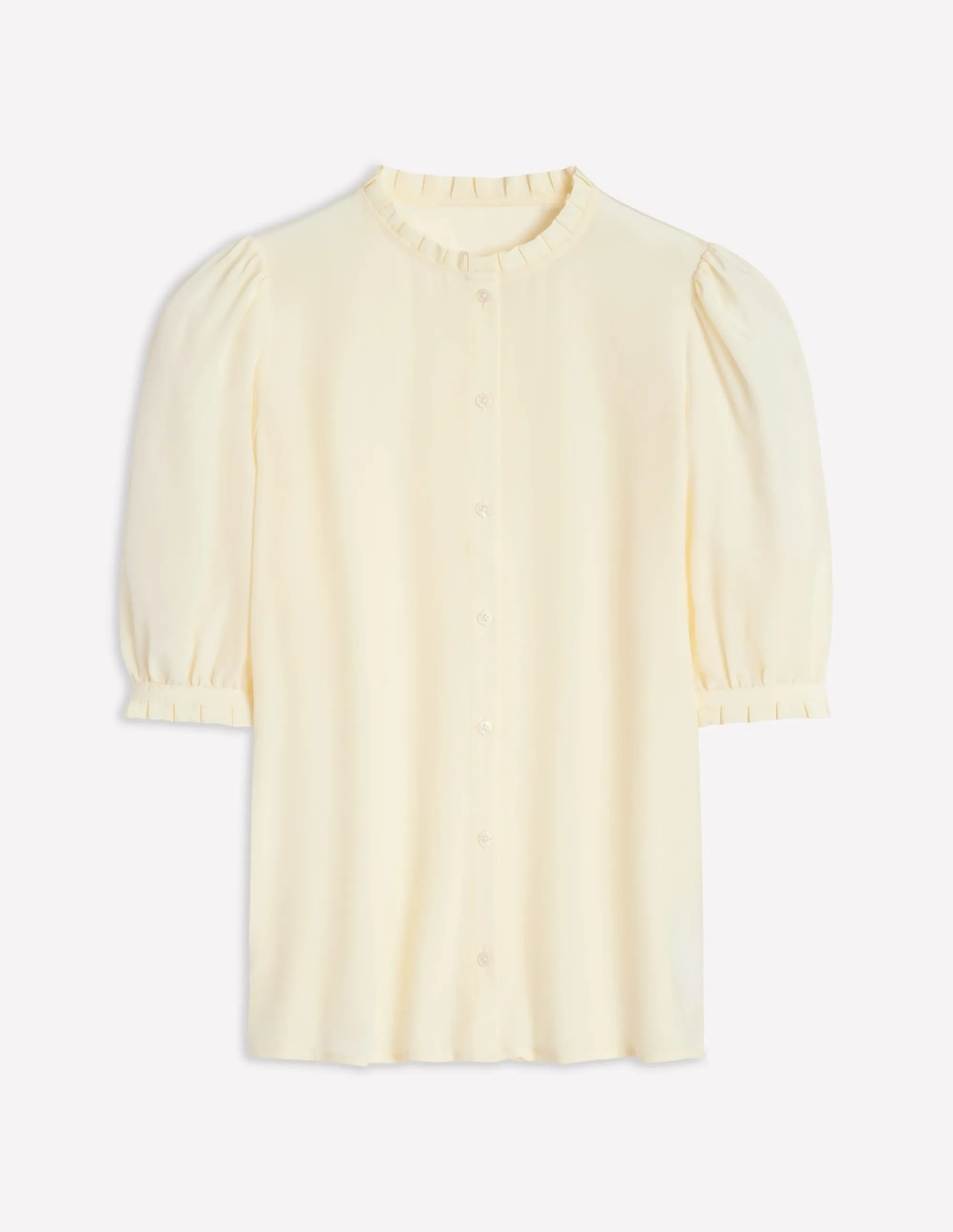 Frill Detail Silk Top-Ivory