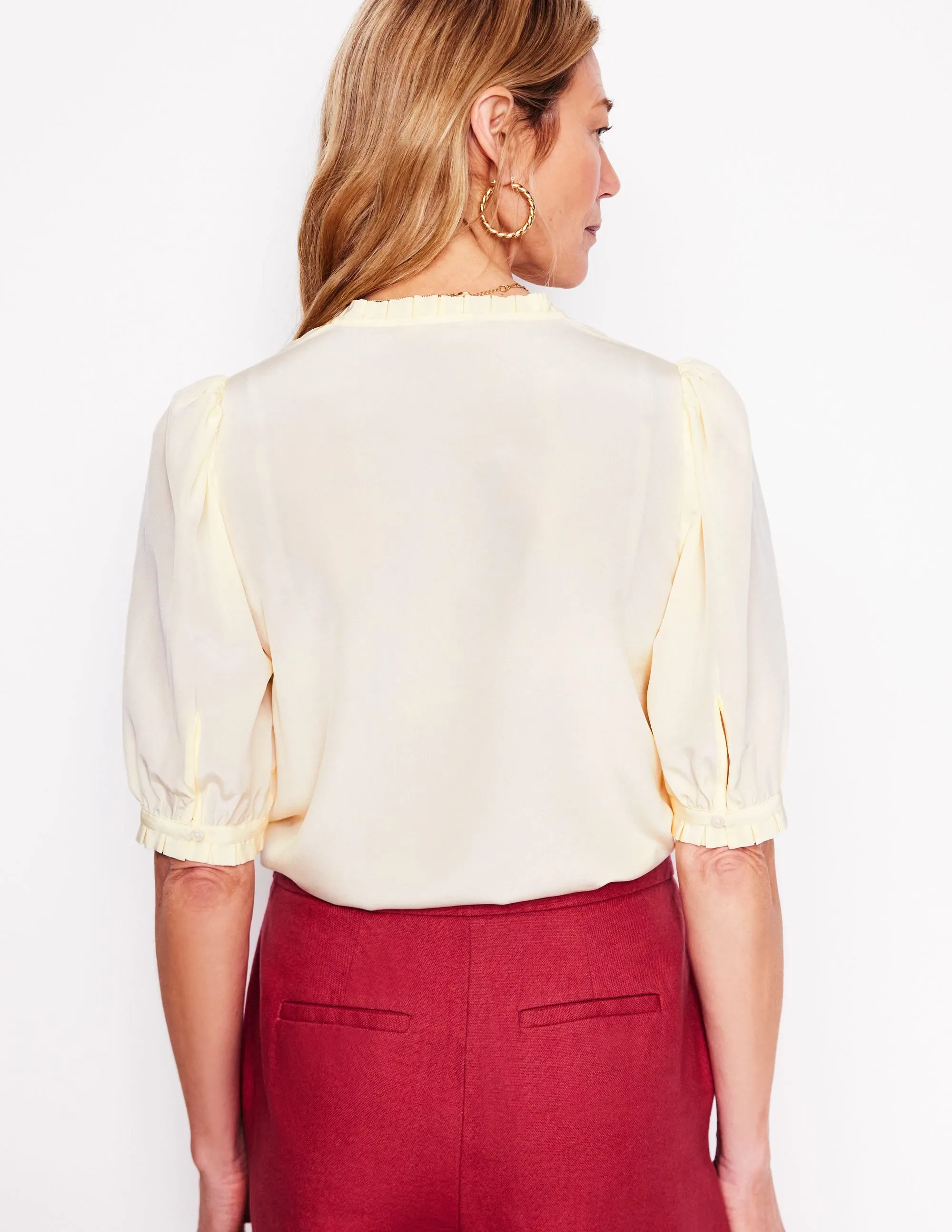 Frill Detail Silk Top-Ivory