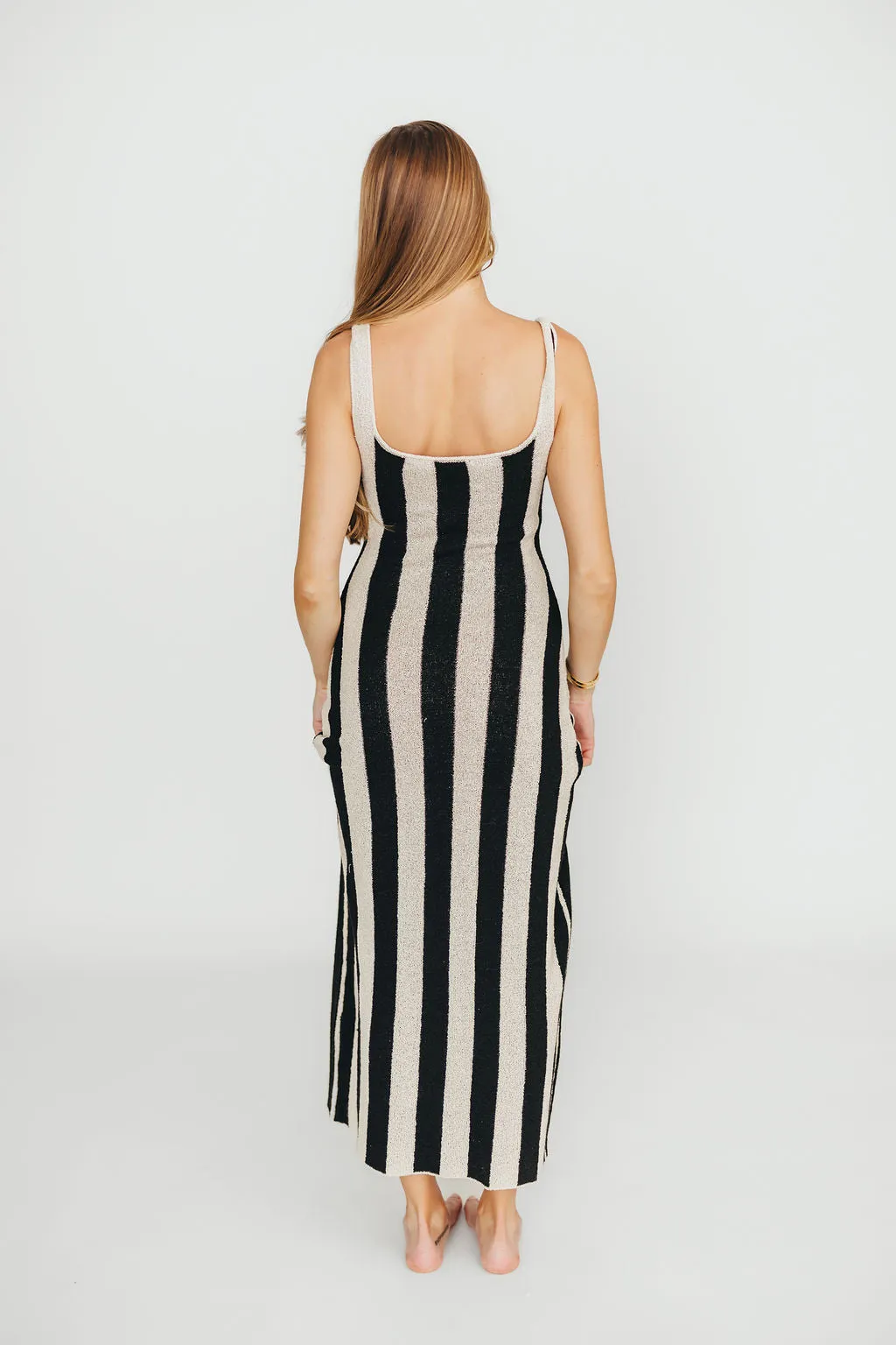Gianna Striped Sweater Maxi Dress in Oatmeal/Black
