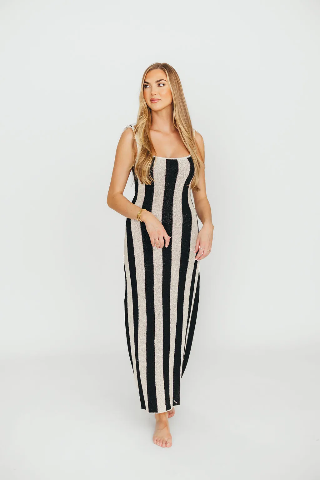 Gianna Striped Sweater Maxi Dress in Oatmeal/Black