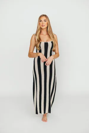 Gianna Striped Sweater Maxi Dress in Oatmeal/Black