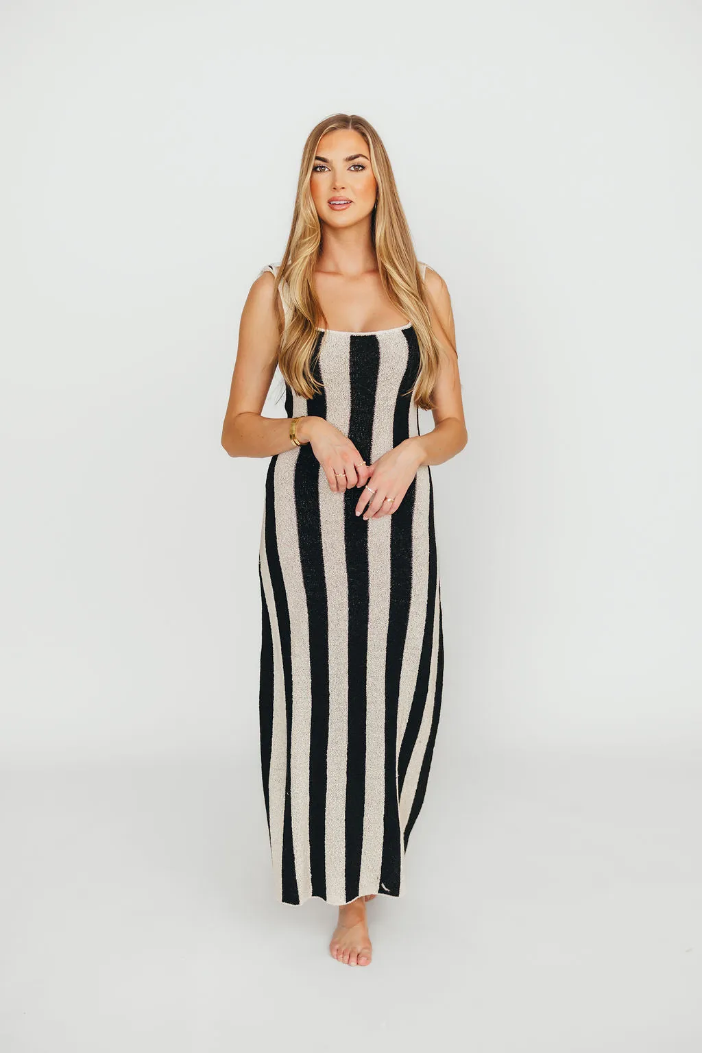 Gianna Striped Sweater Maxi Dress in Oatmeal/Black
