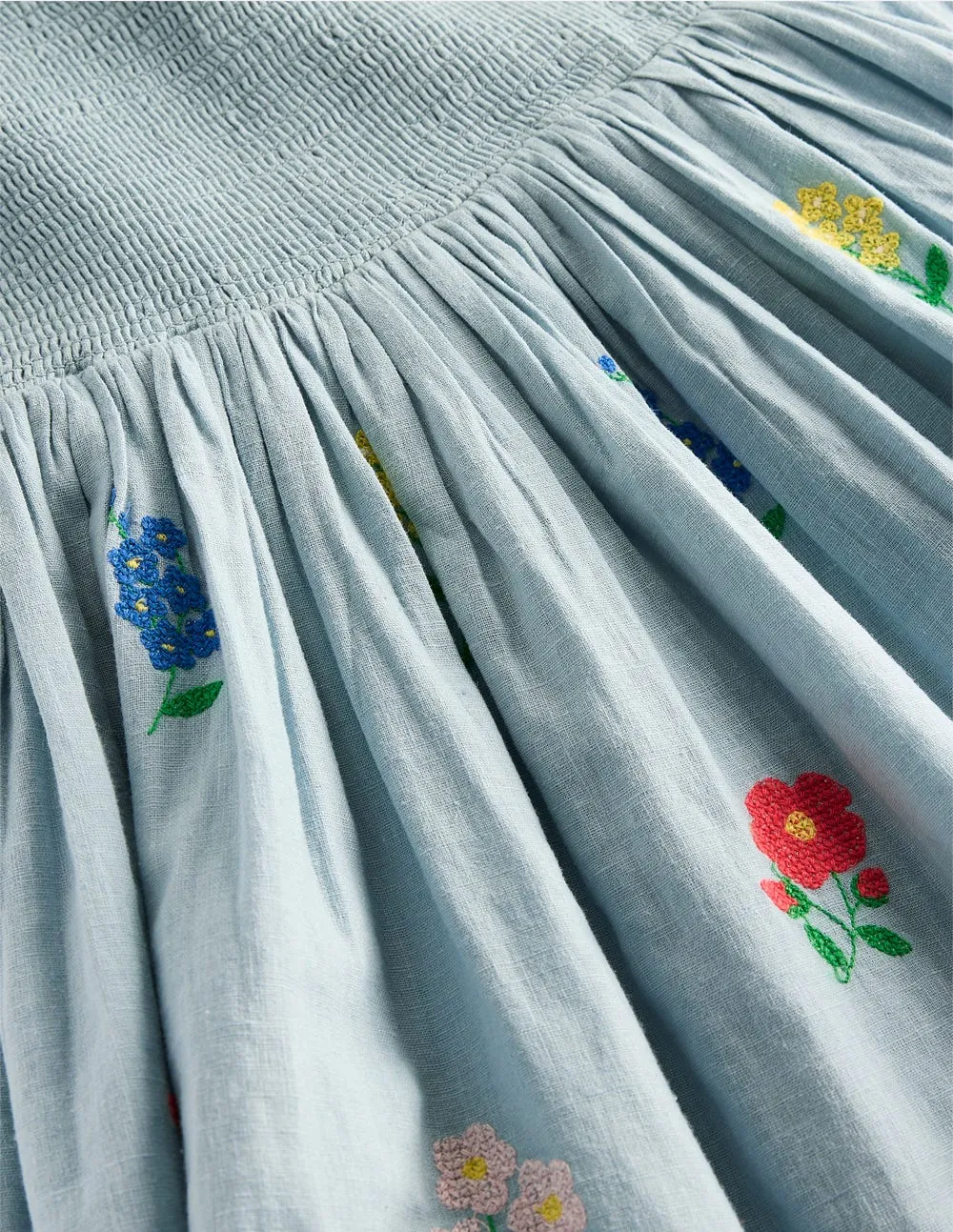 Gwendolyn Cotton Linen Dress-Multi Cross Stitch Flower