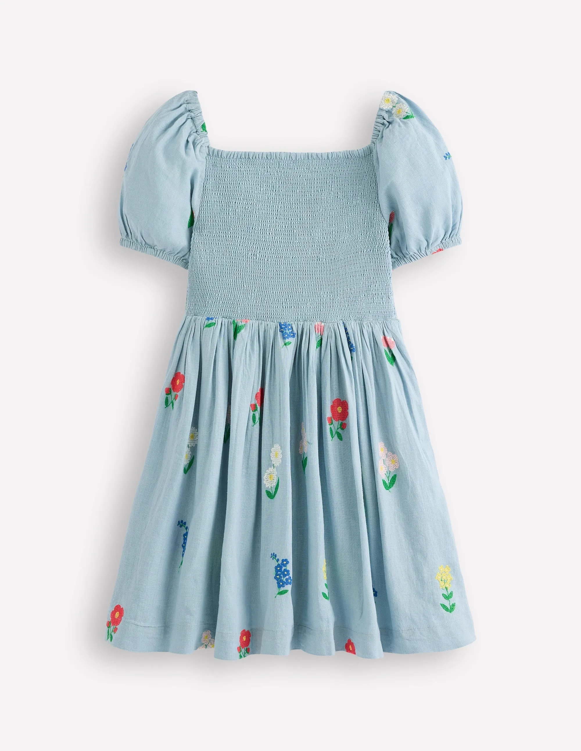 Gwendolyn Cotton Linen Dress-Multi Cross Stitch Flower