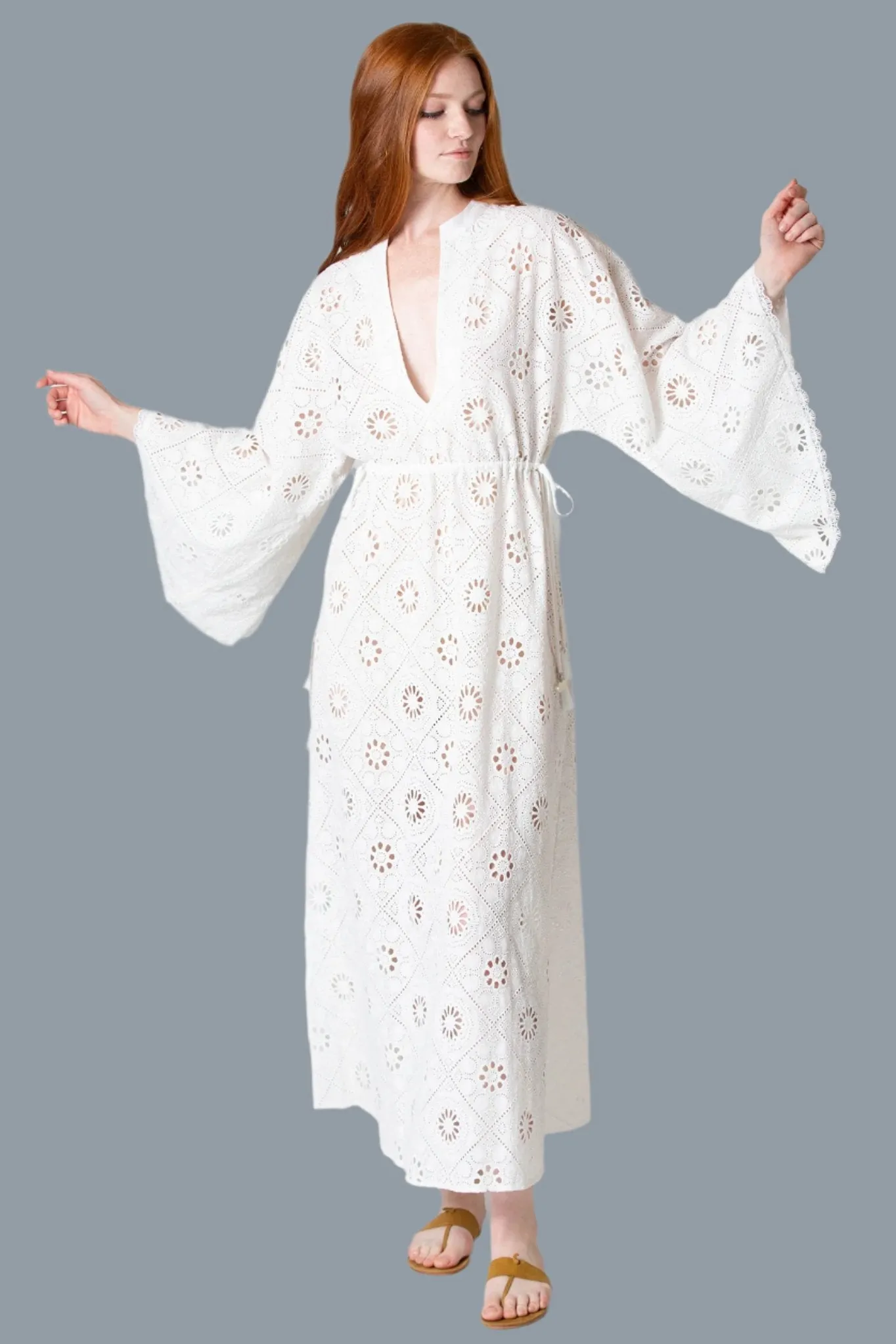 Ieva Diamond Eyelet Embroidered Caftan