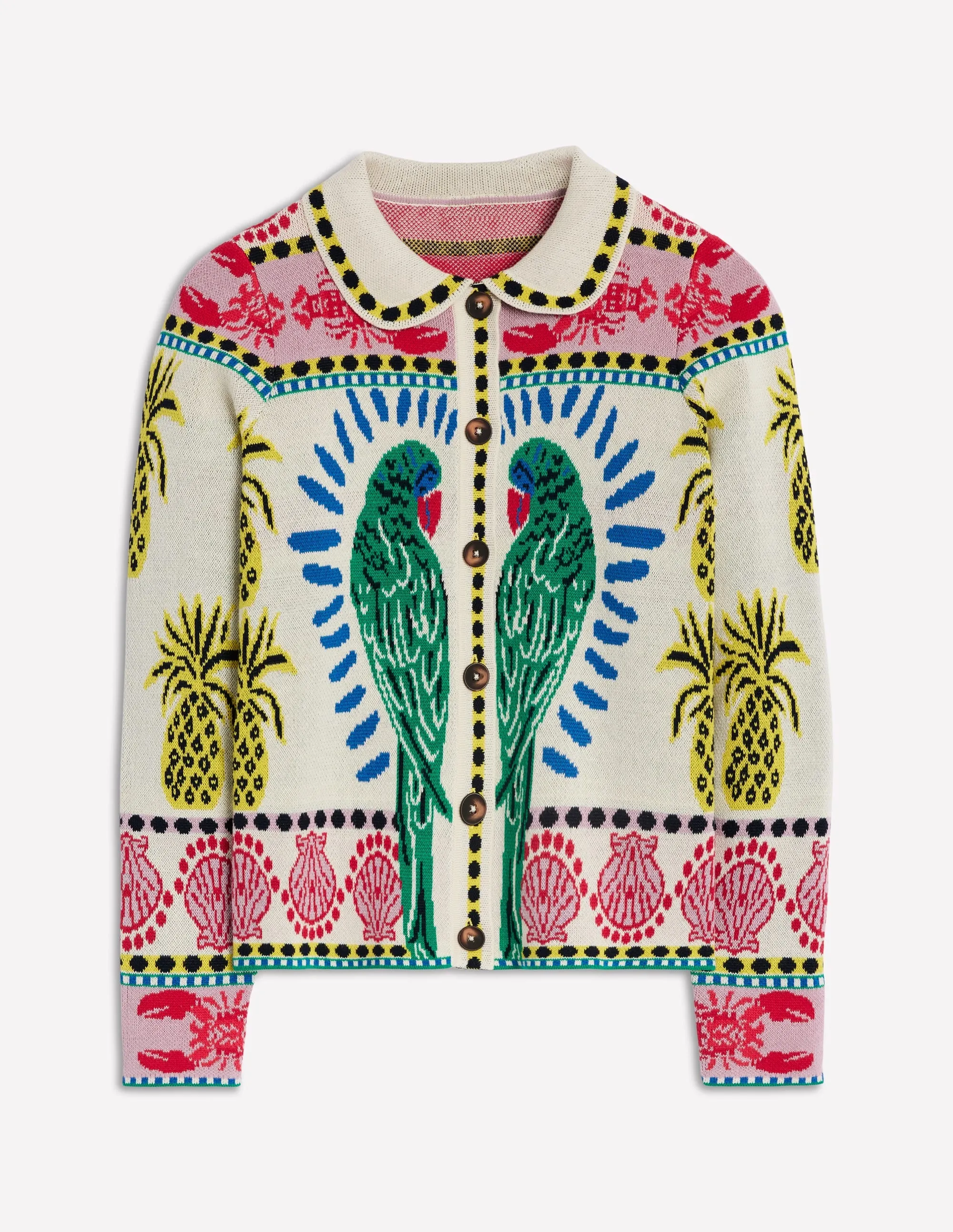 Jacquard Knitted Shacket-Warm Ivory. Tropical Bonanza