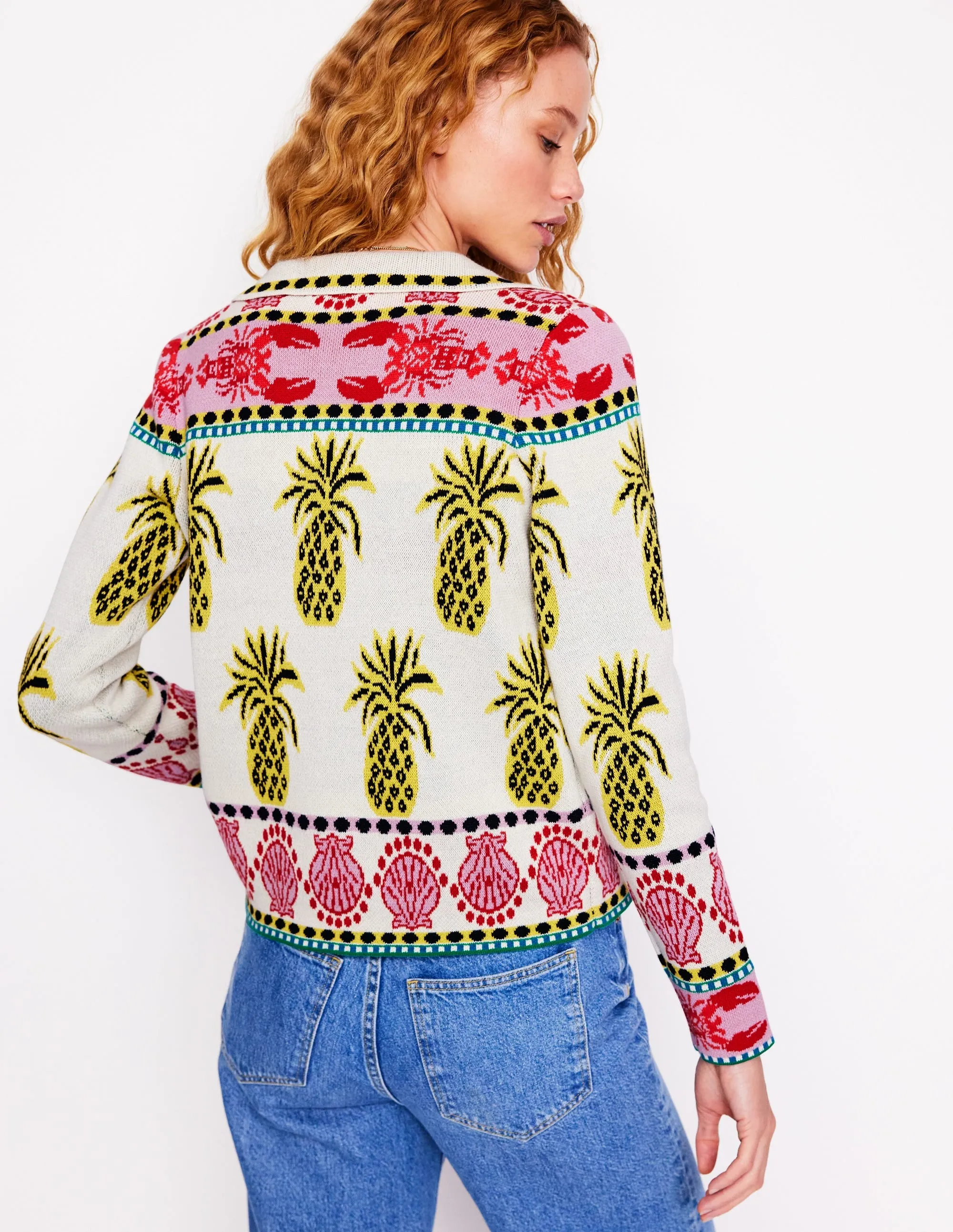 Jacquard Knitted Shacket-Warm Ivory. Tropical Bonanza