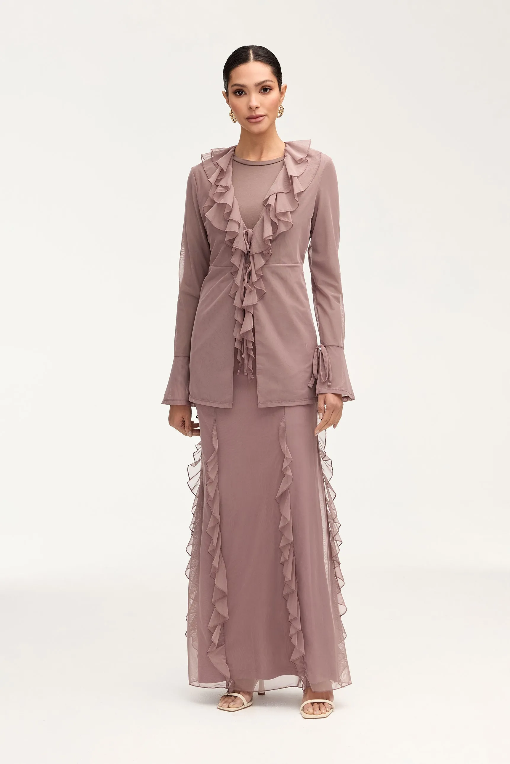 Jida Ruffle Tie Front Top - Twilight Mauve