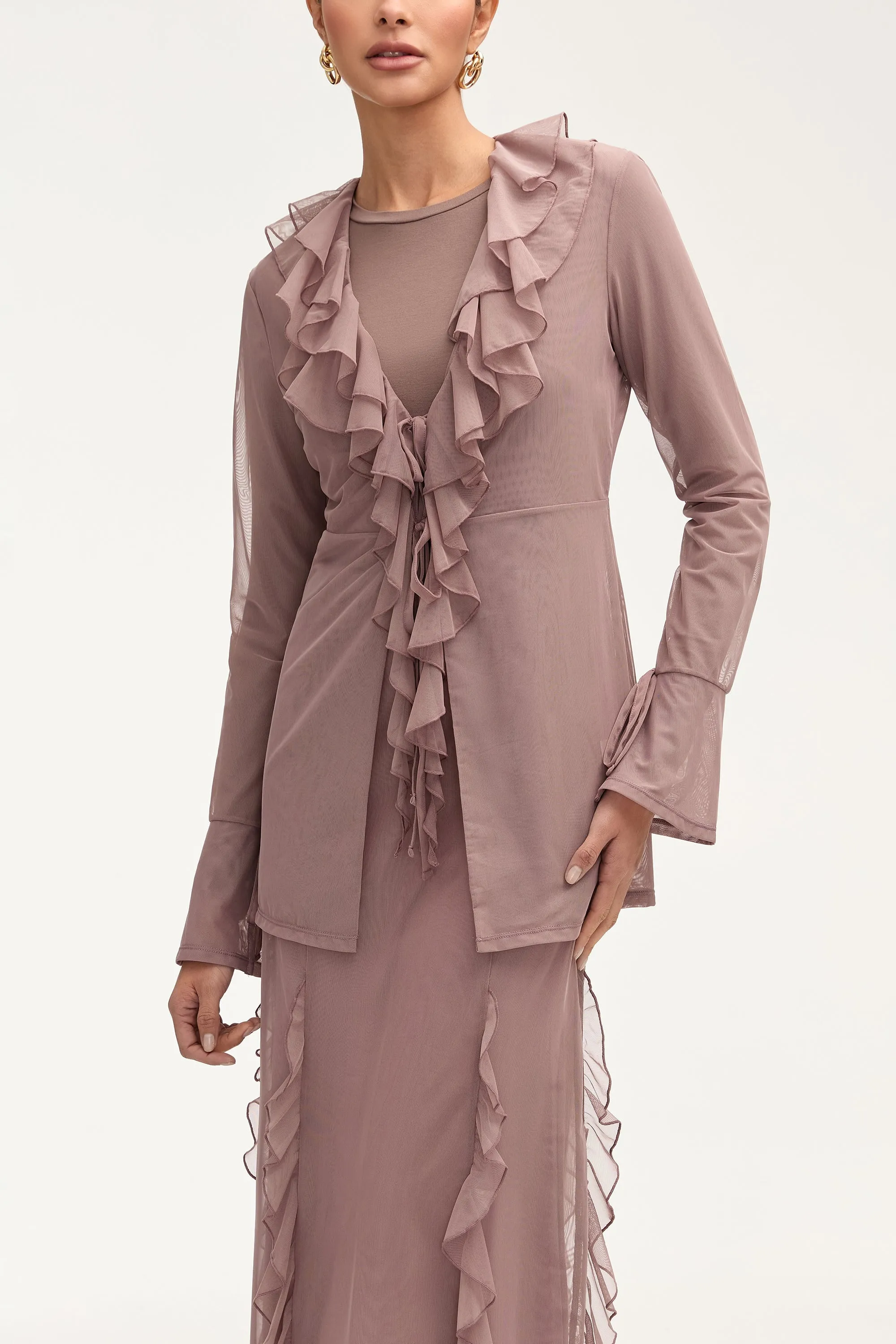 Jida Ruffle Tie Front Top - Twilight Mauve