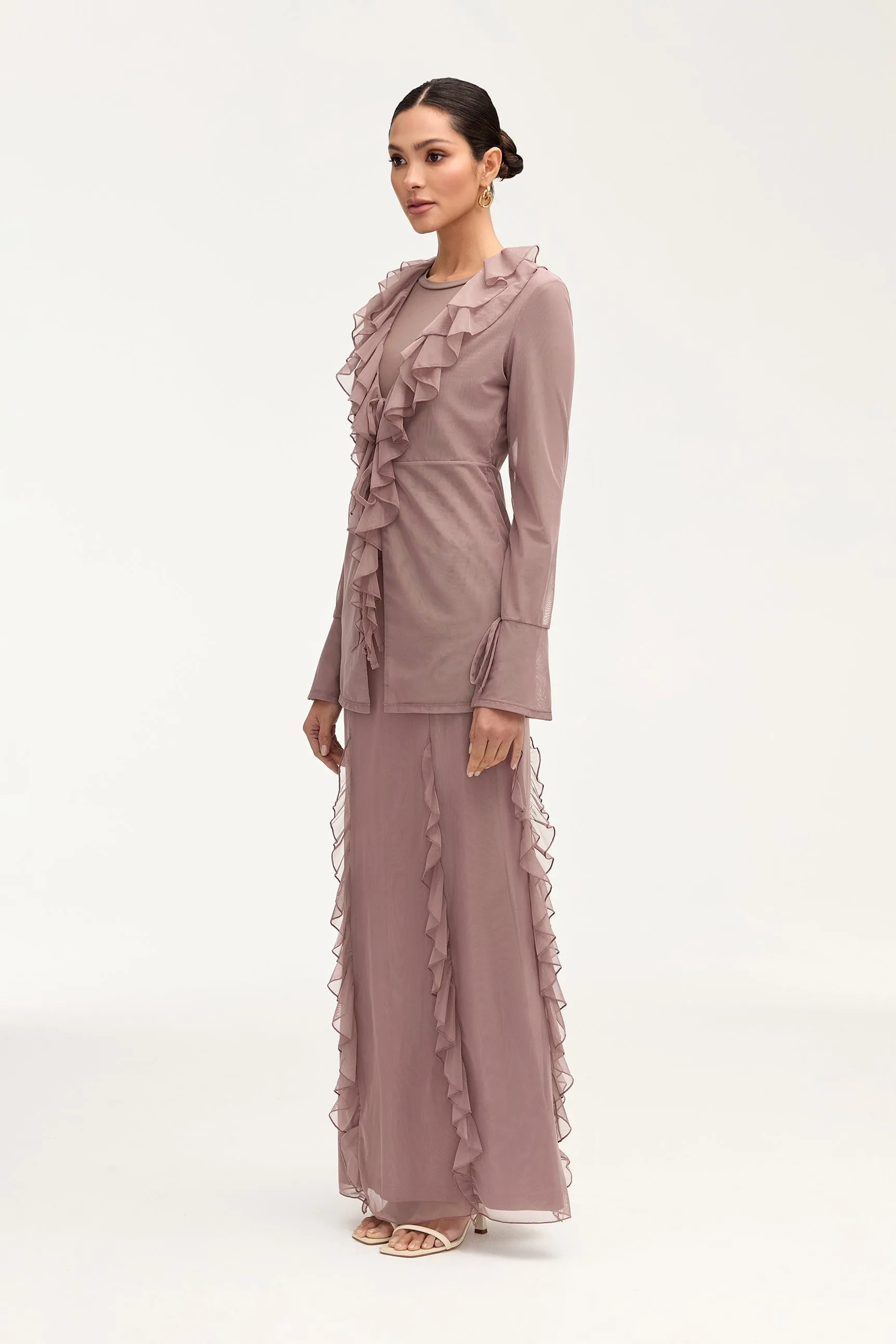Jida Ruffle Tie Front Top - Twilight Mauve