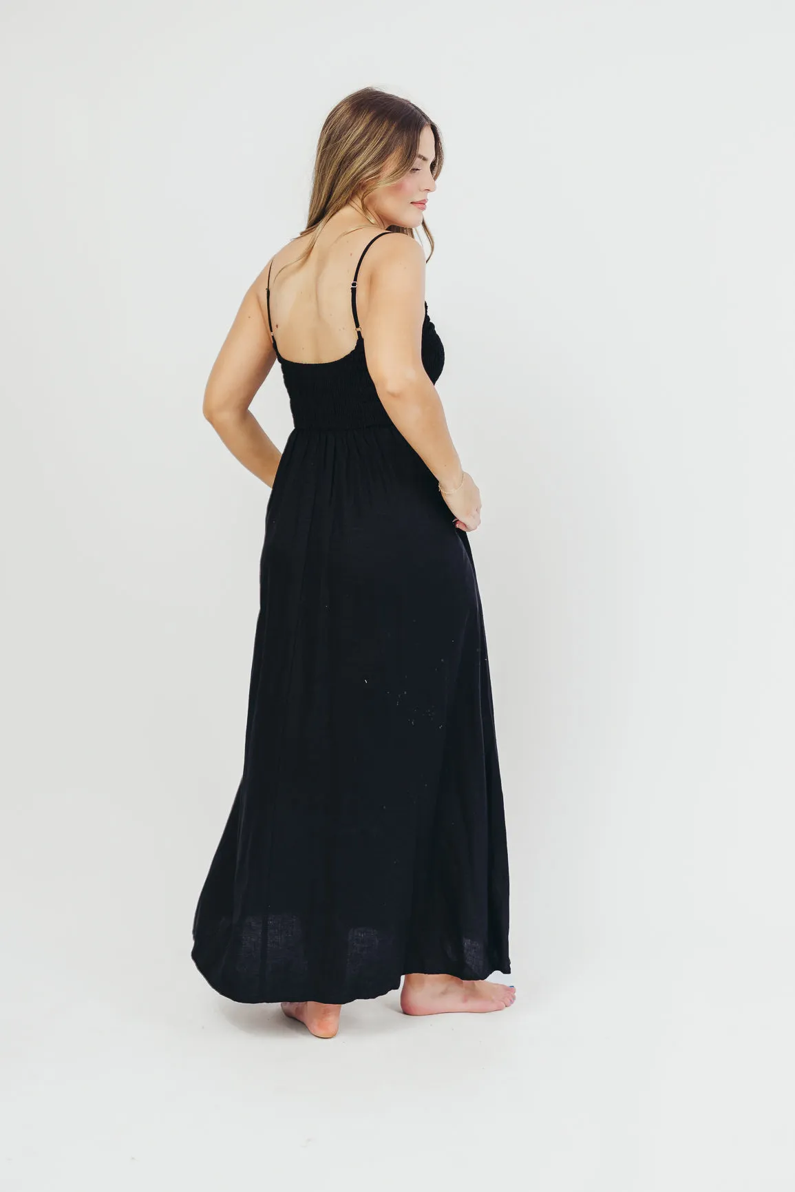 Josefina Smocked Maxi Dress in Black - Bump Friendly