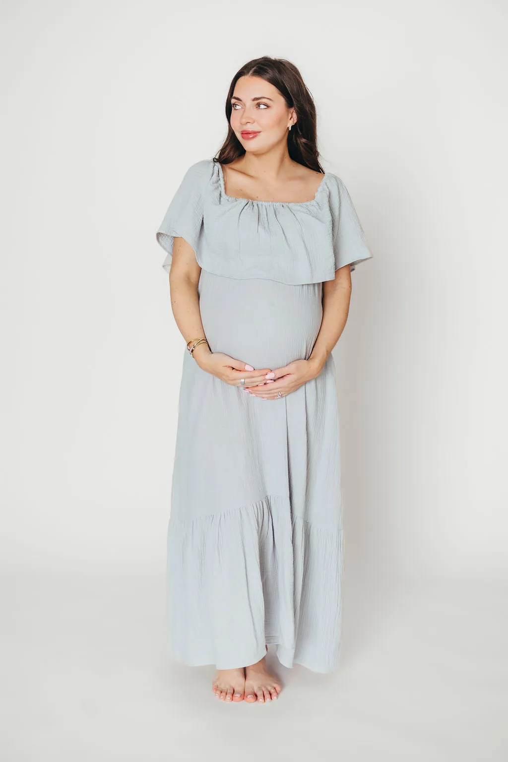 Josie 100% Cotton Maxi Dress in Cloud - Bump & Nursing Friendly