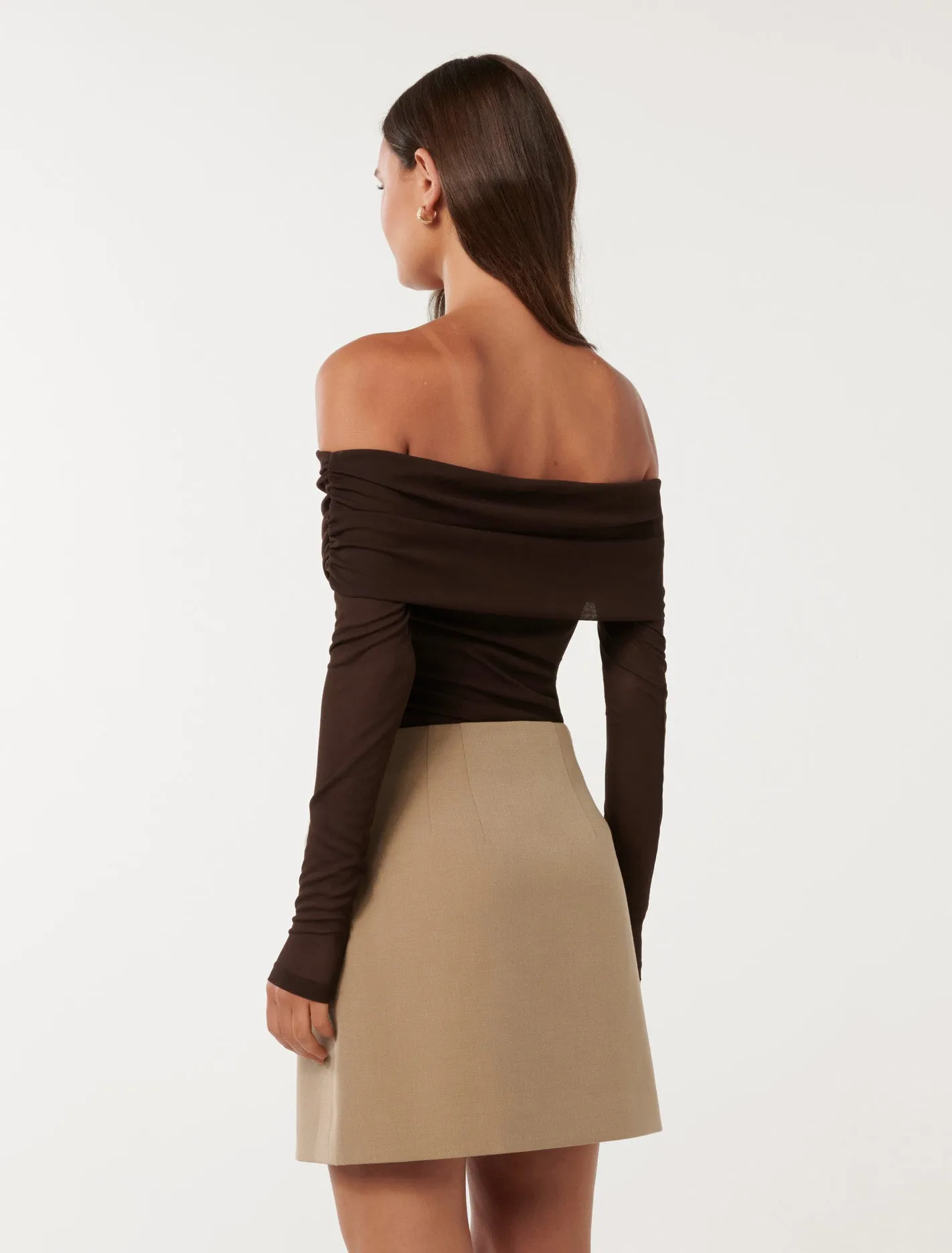 Kaia Ruched Mesh Bardot Top