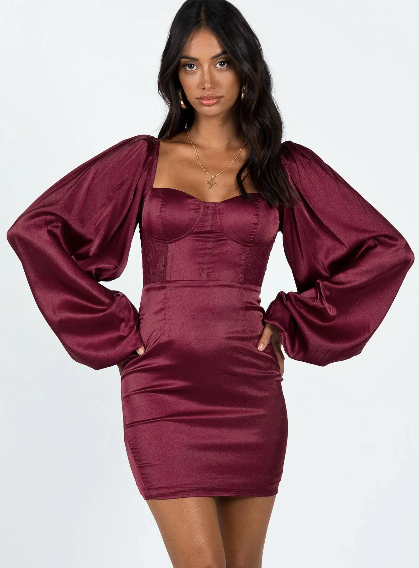 Karuah Long Sleeve Mini Dress Burgundy