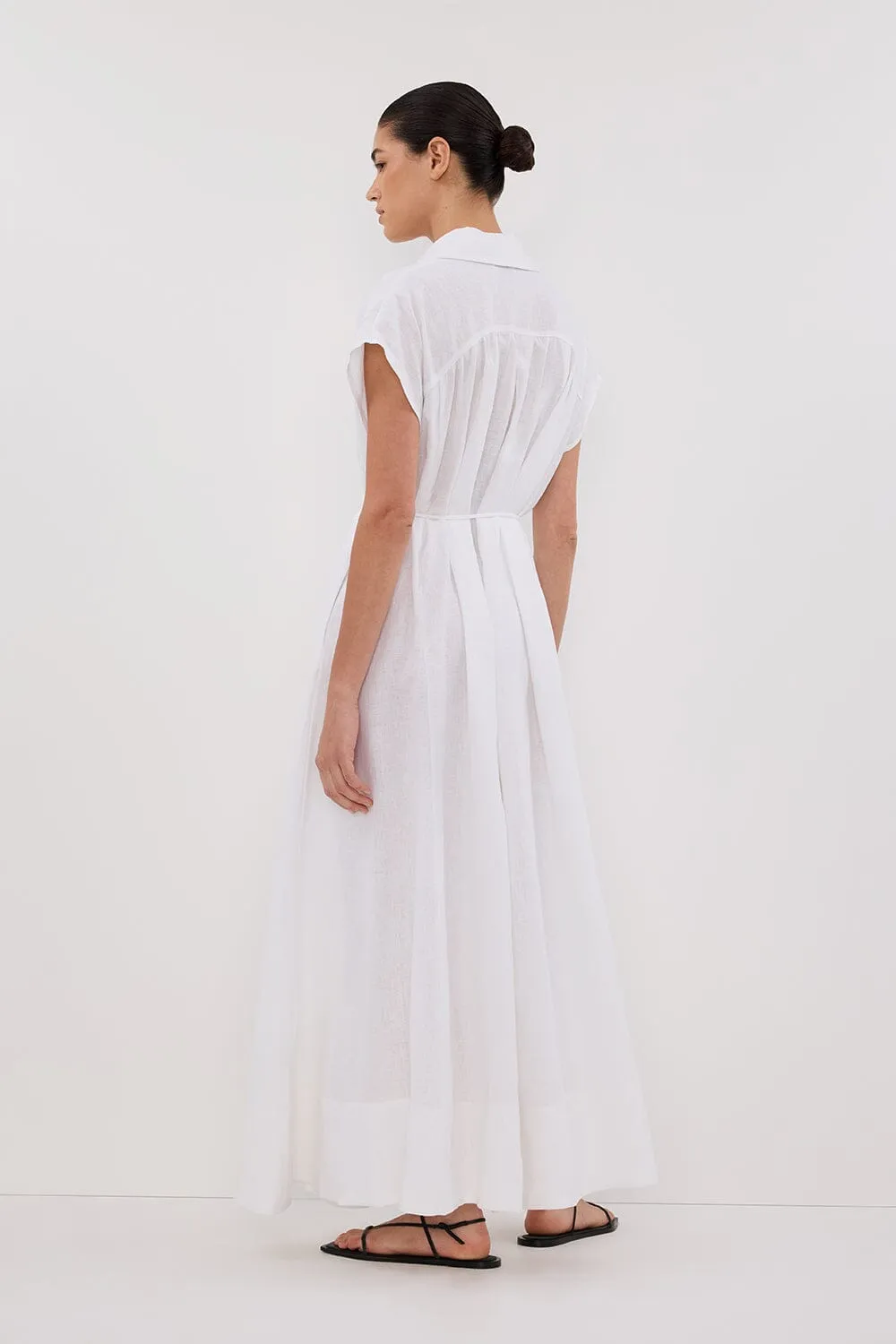 LANA WHITE LINEN MIDI SHIRT DRESS