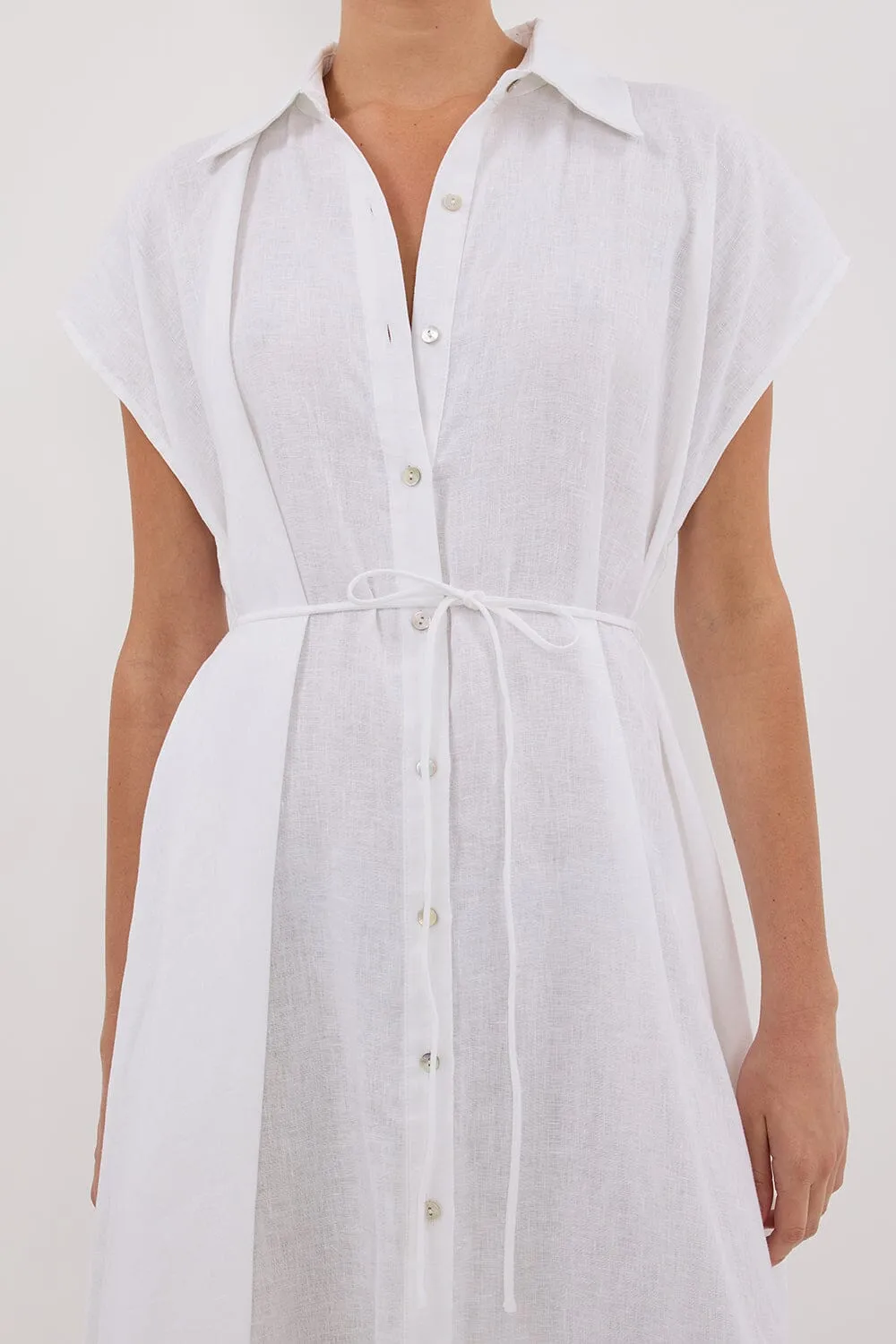 LANA WHITE LINEN MIDI SHIRT DRESS