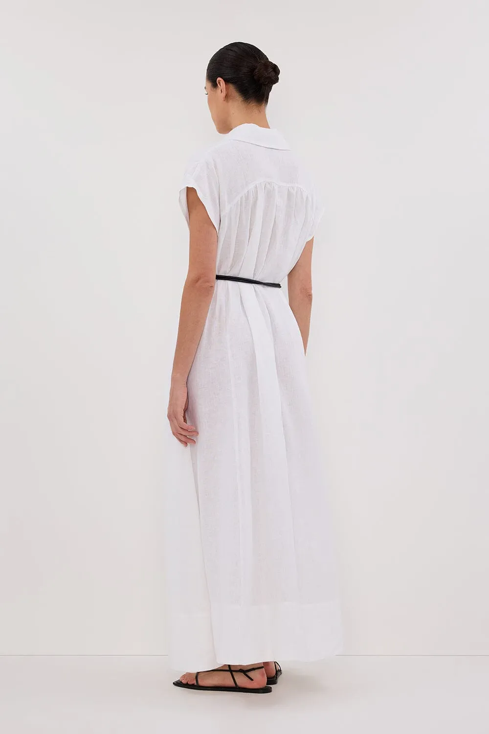 LANA WHITE LINEN MIDI SHIRT DRESS