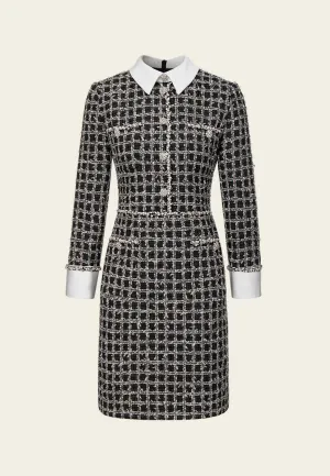 Lapel Crystal-detail Checked Midi Dress