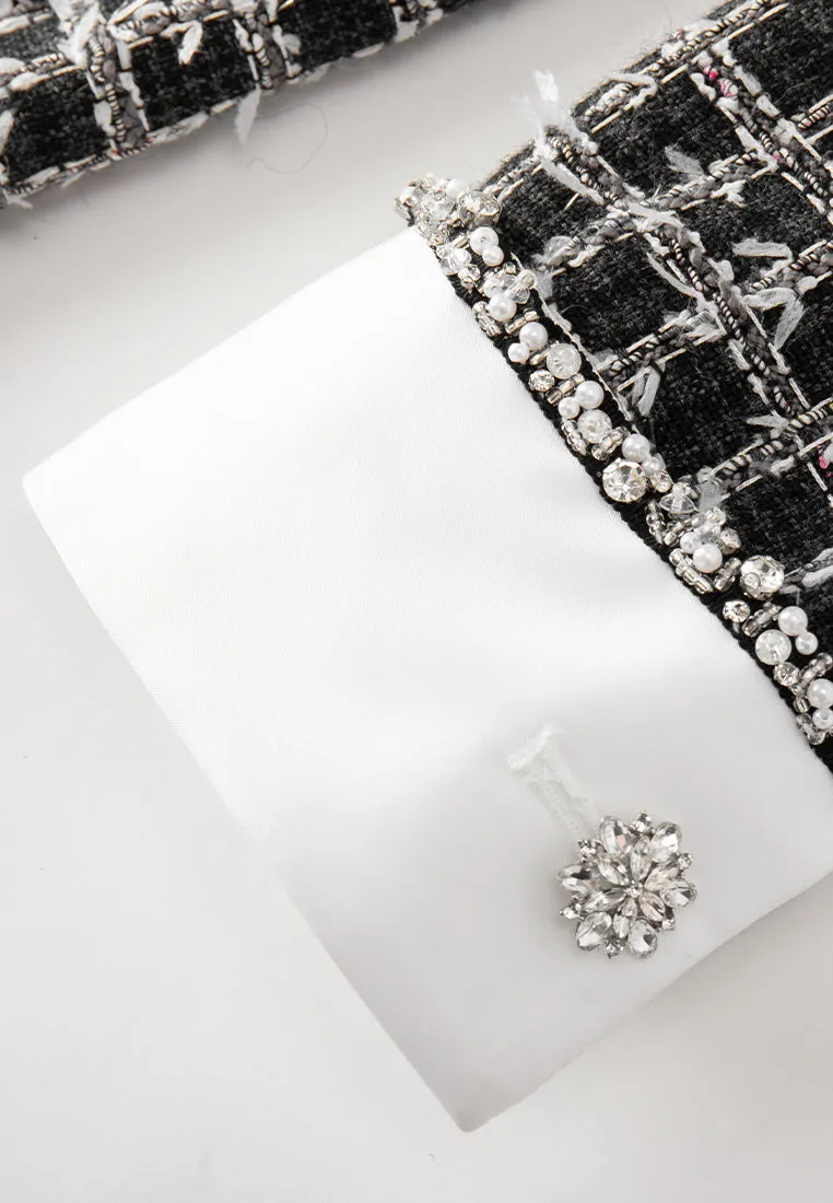 Lapel Crystal-detail Checked Midi Dress