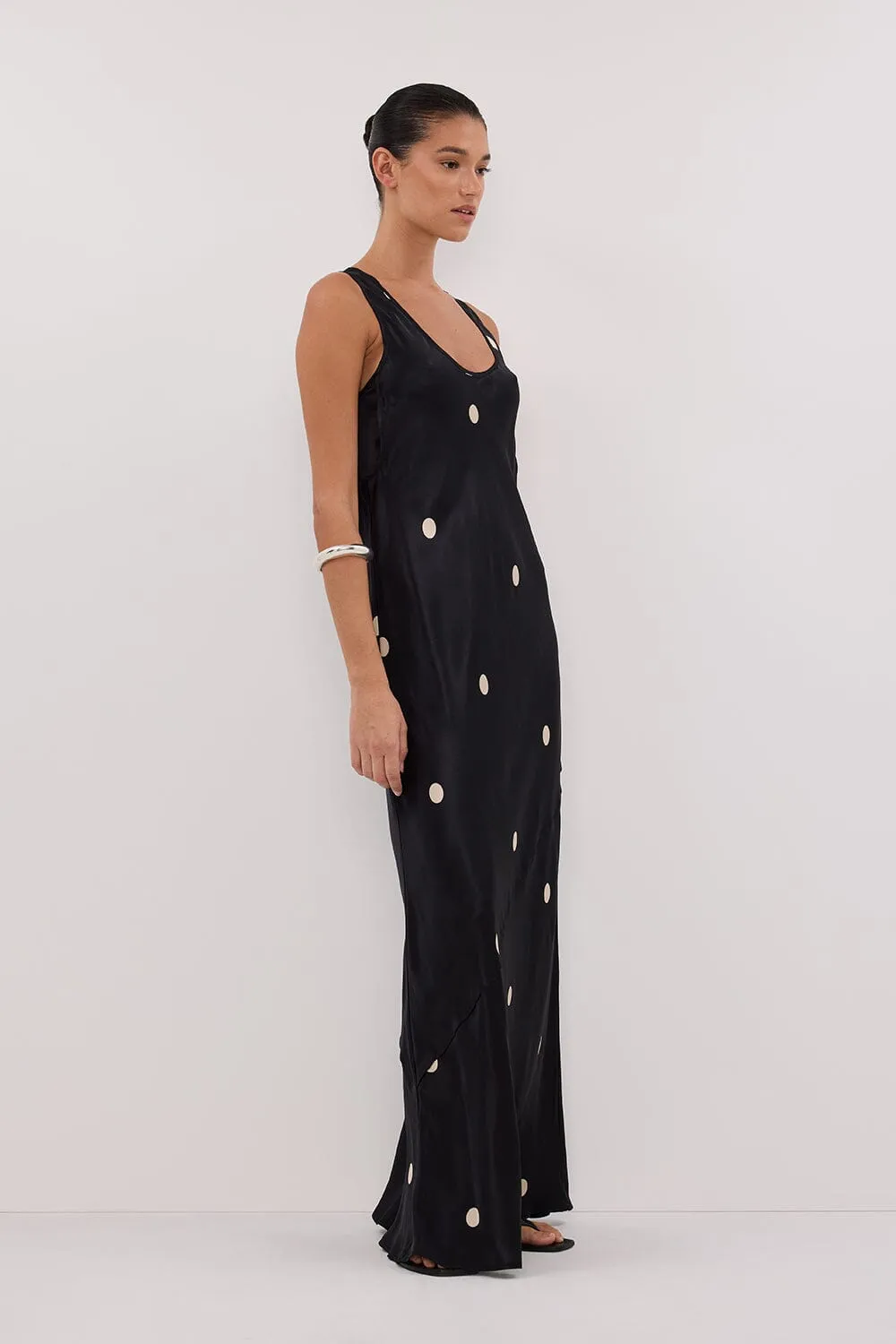 LAURA BLACK SPOT SILK MAXI DRESS