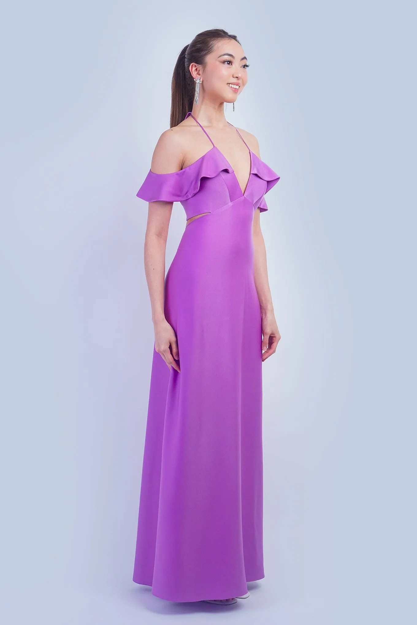 Light Purple Off Shoulder Ruffle Kai Gown