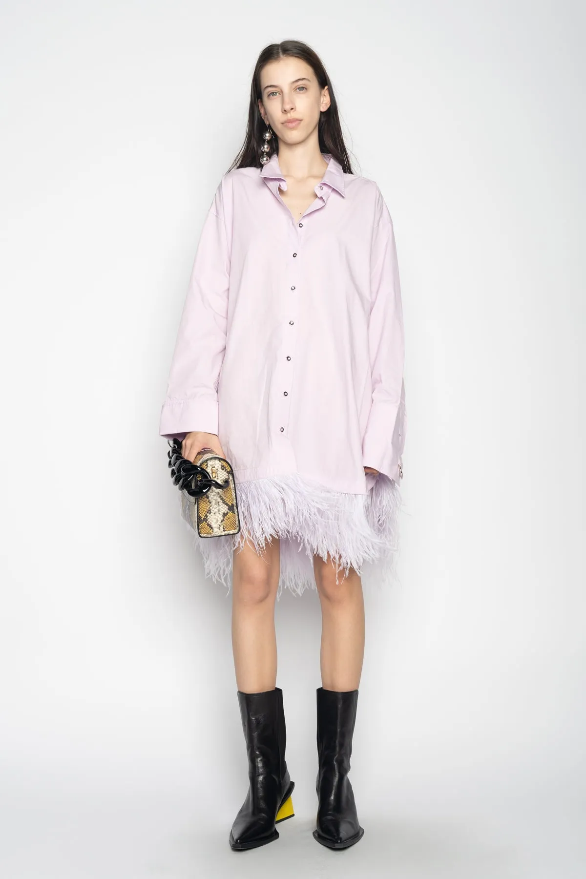 LILAC FEATHER HEM SHIRT DRESS
