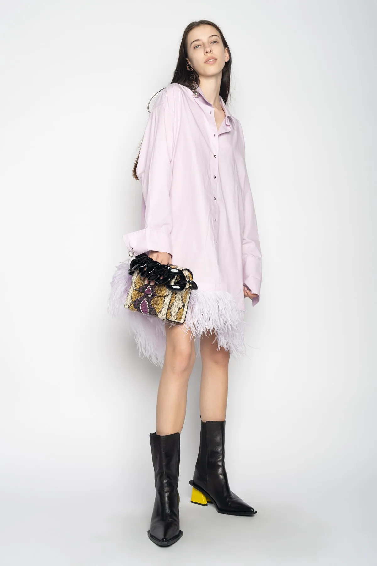 LILAC FEATHER HEM SHIRT DRESS