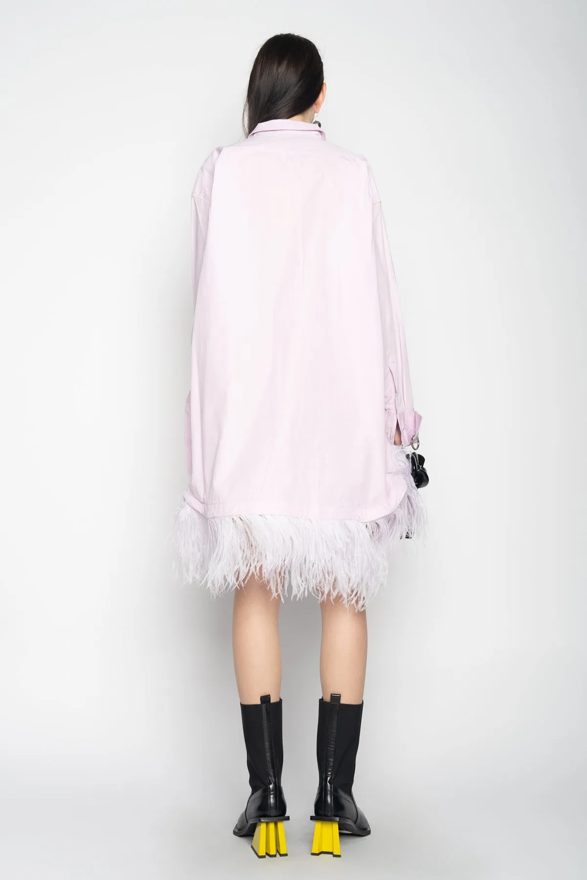 LILAC FEATHER HEM SHIRT DRESS