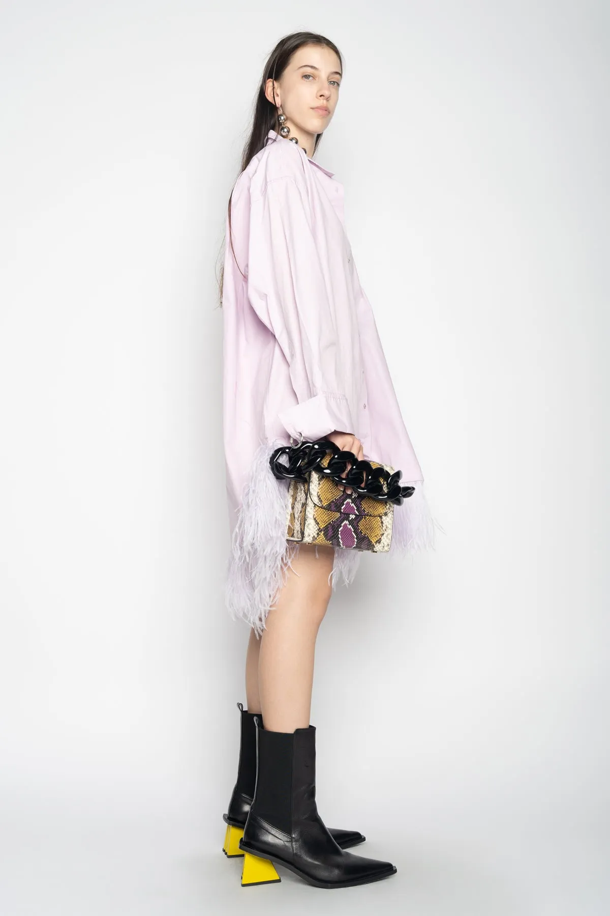 LILAC FEATHER HEM SHIRT DRESS