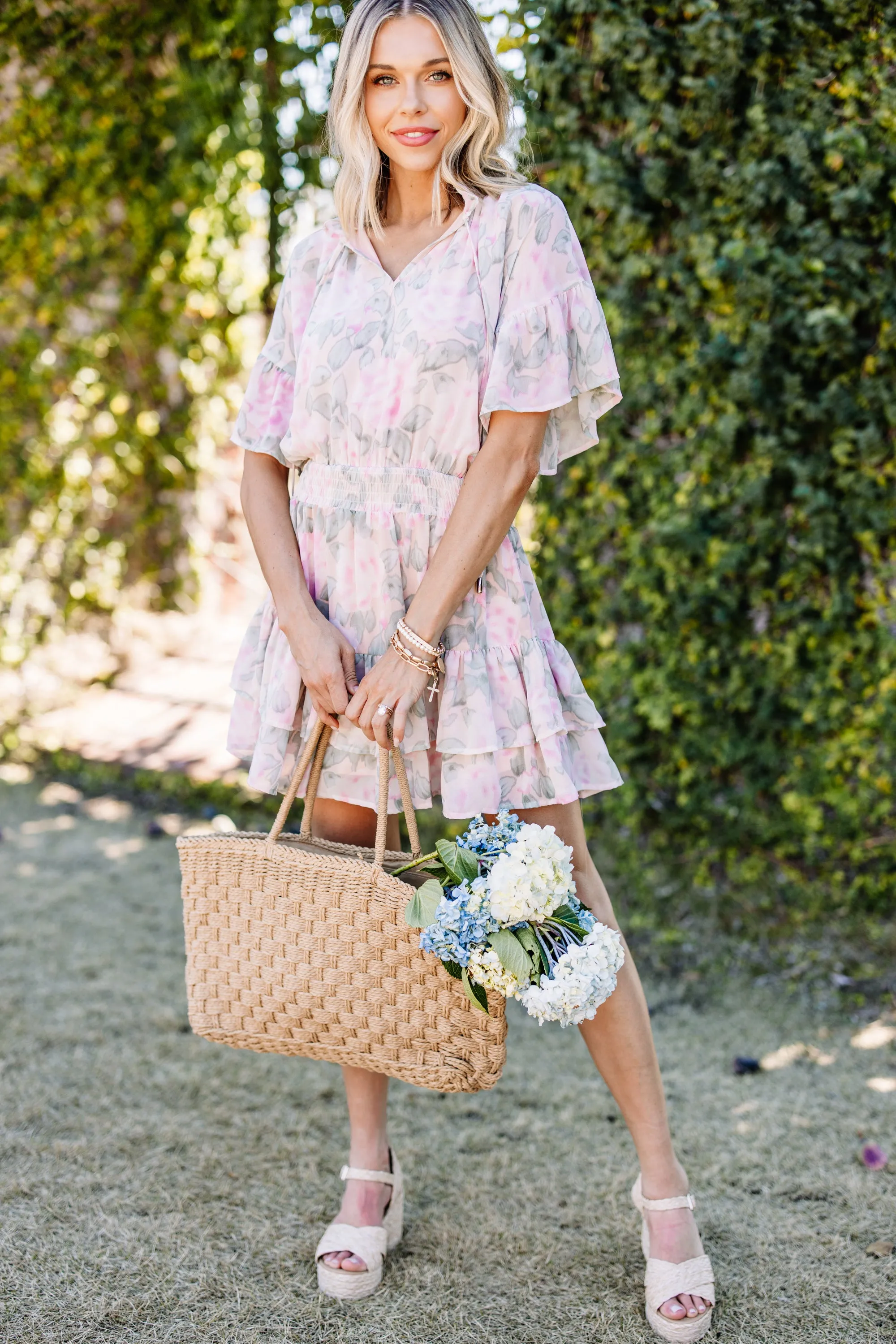 Listen To Your Heart Peach Pink Floral Dress