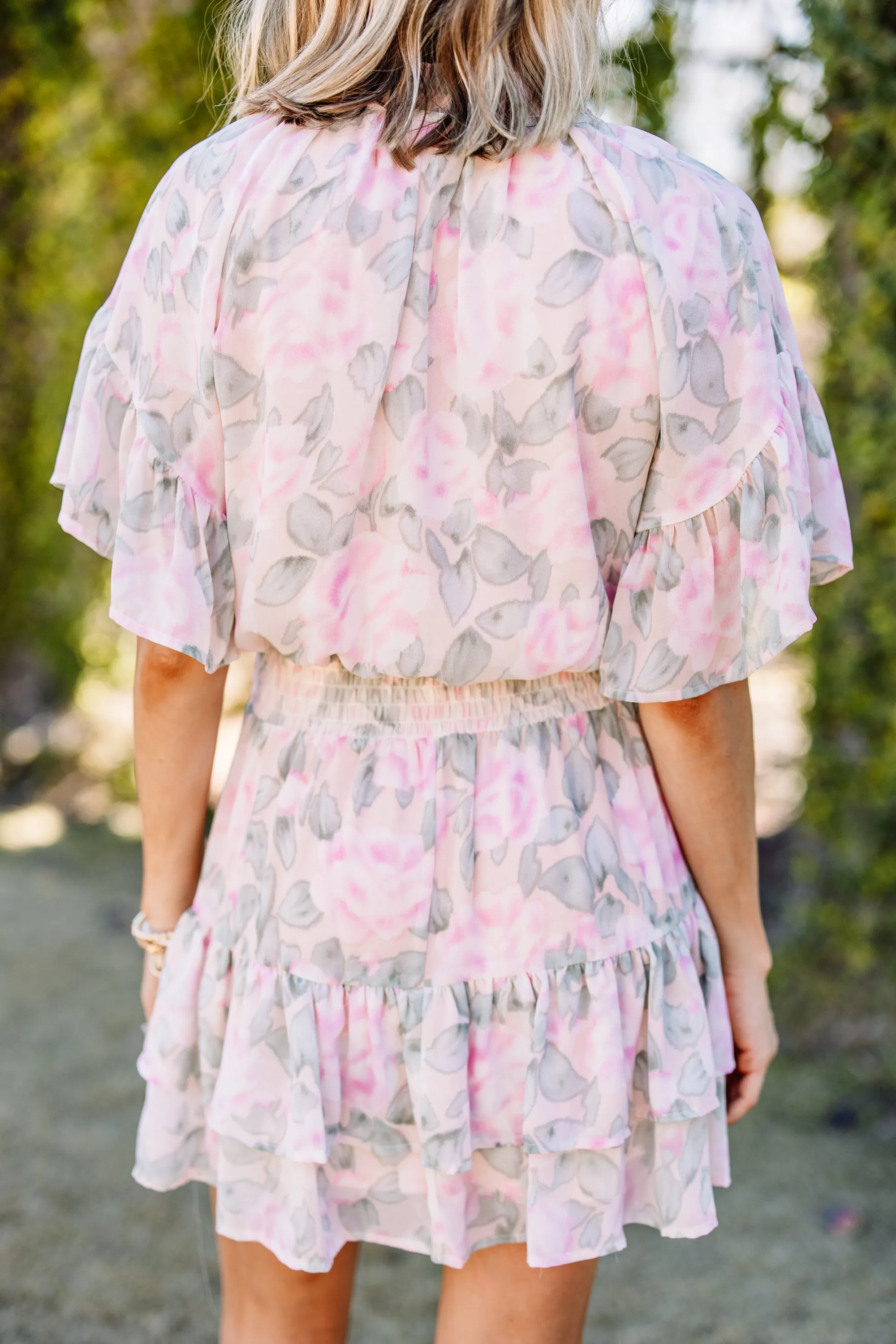 Listen To Your Heart Peach Pink Floral Dress