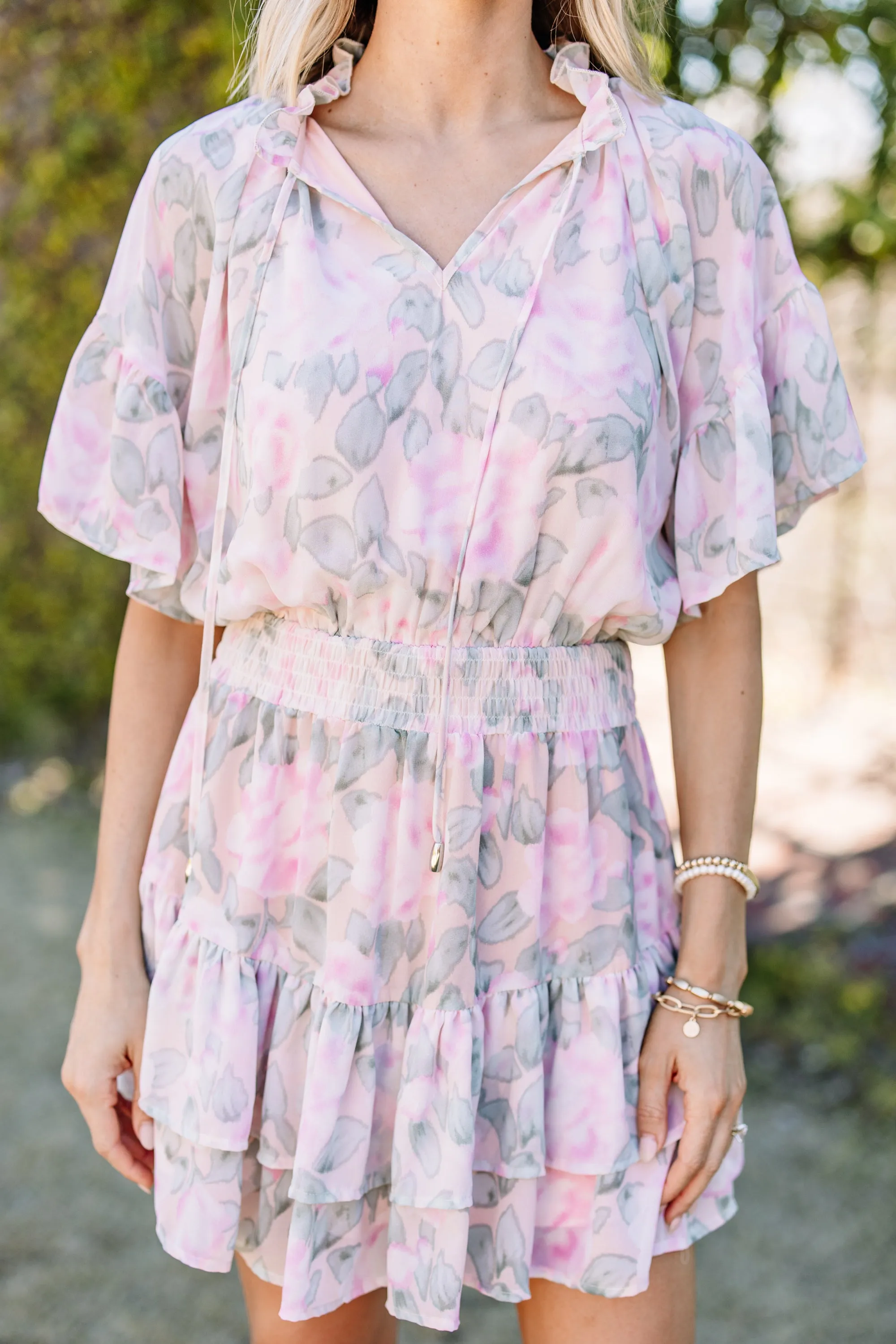 Listen To Your Heart Peach Pink Floral Dress