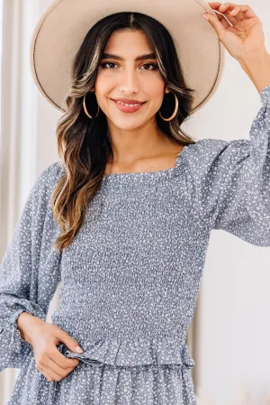 Living For The Days Misty Blue Ditsy Floral Top