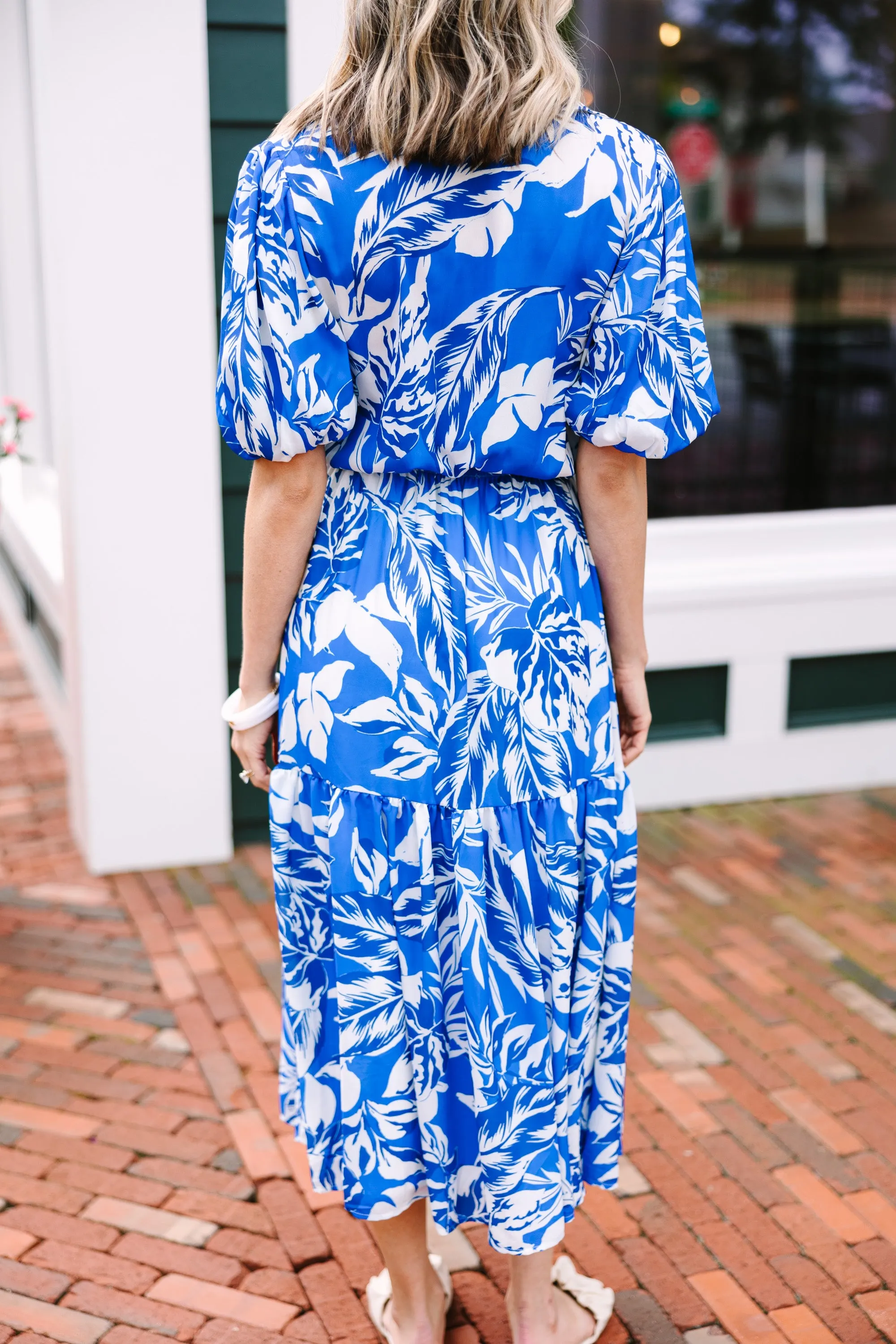 Living For You Royal Blue Floral Midi Dress