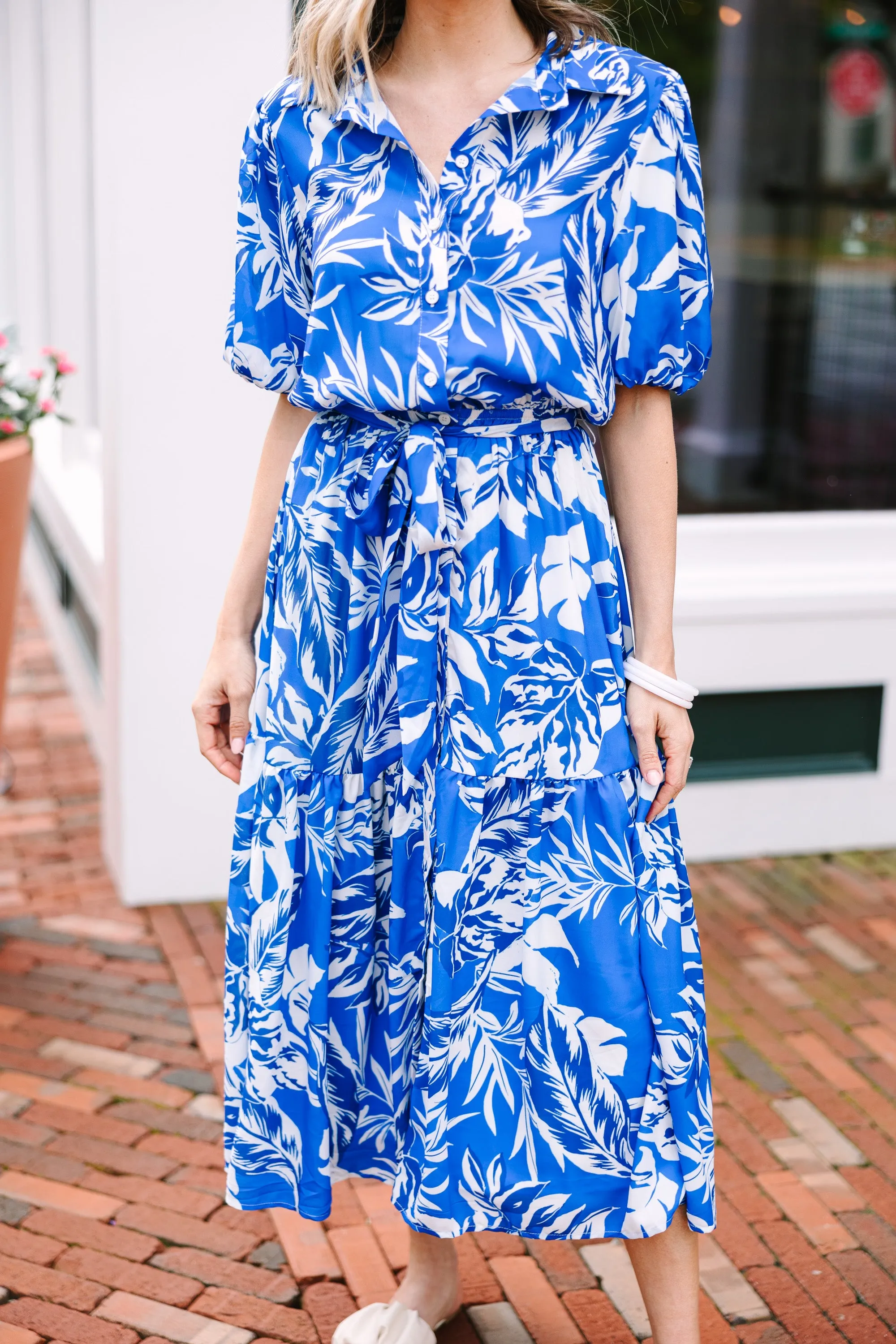 Living For You Royal Blue Floral Midi Dress