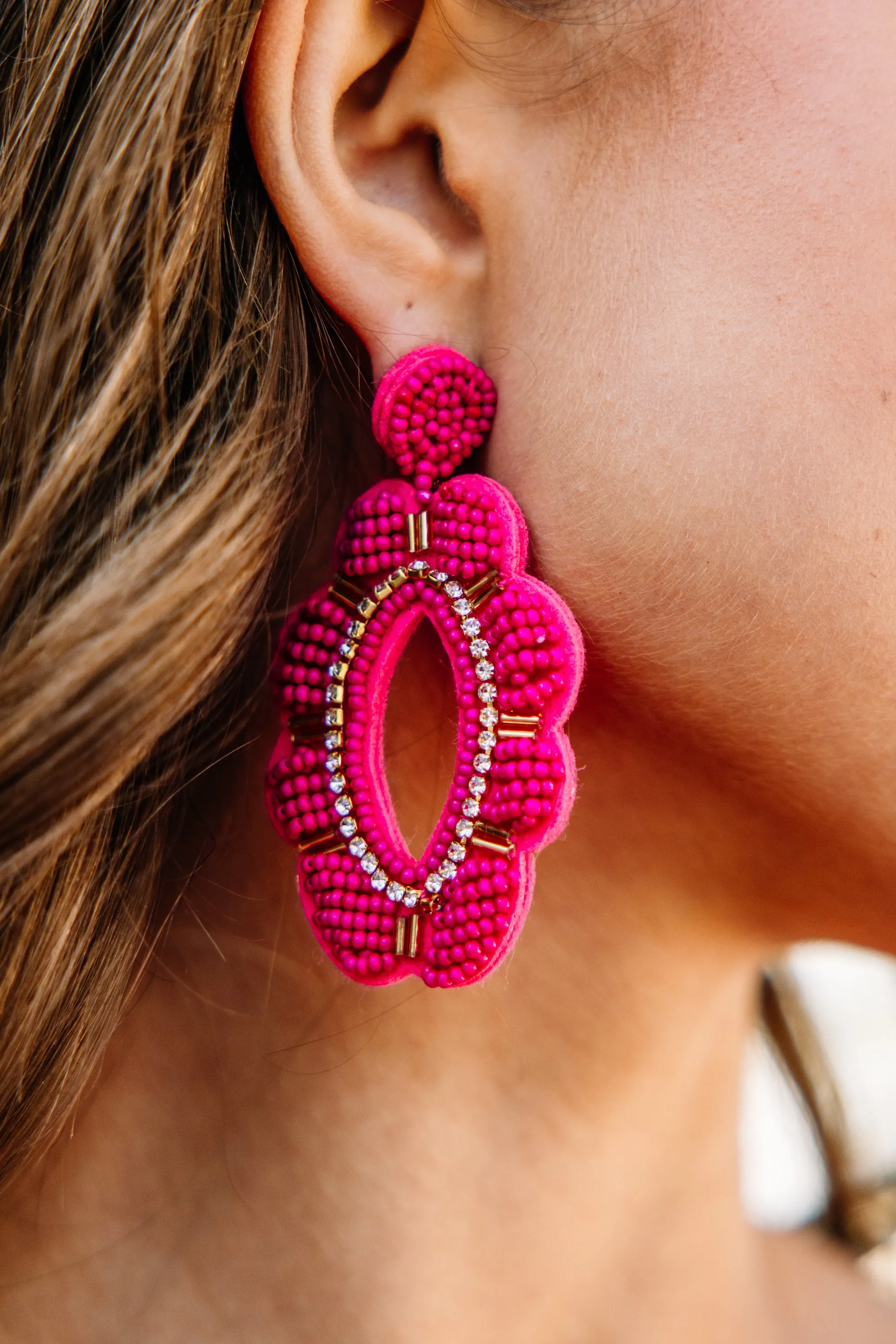Living Your Life Fuchsia Pink Beaded Earrings