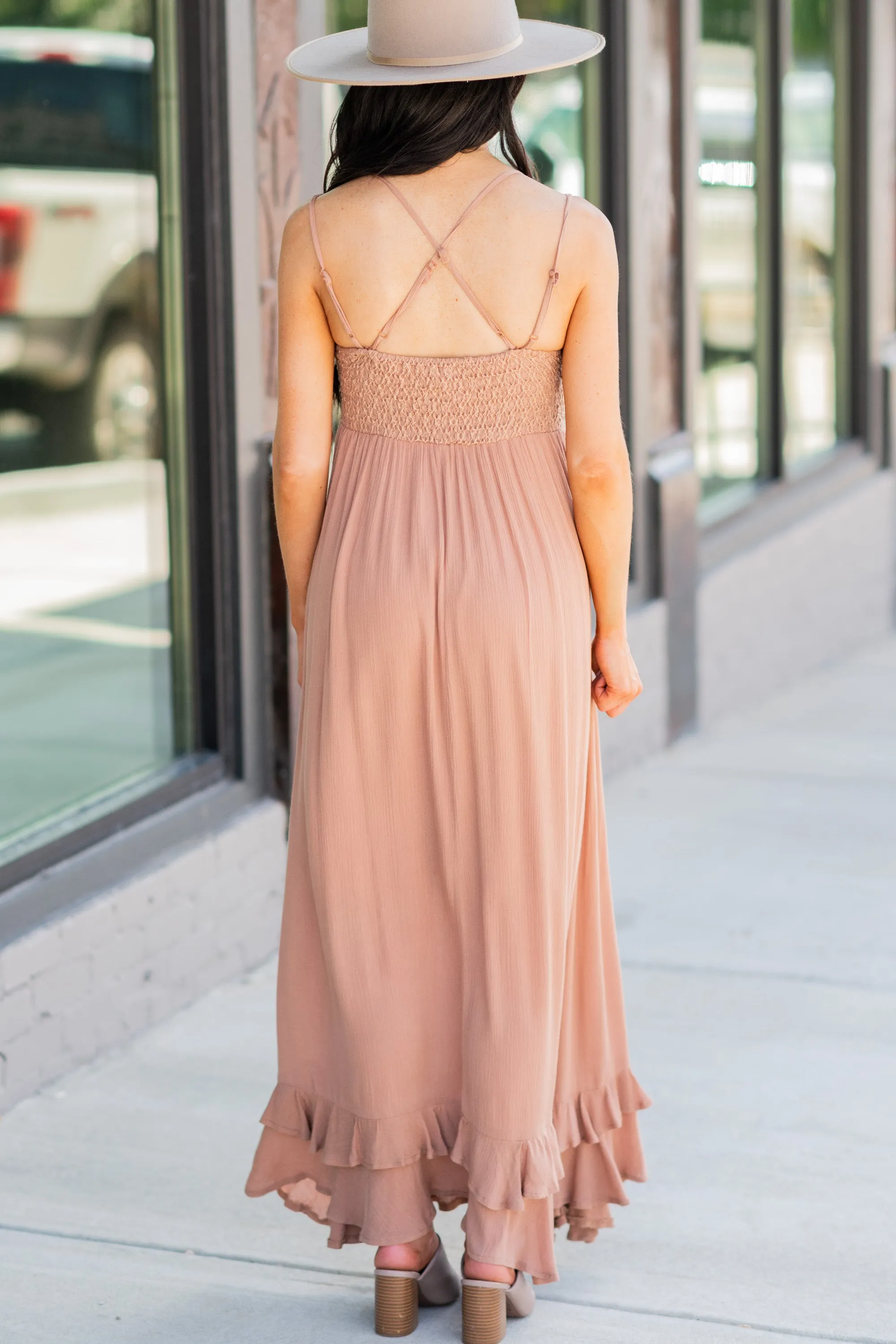Lock Eyes Clay Orange Crochet Maxi Dress