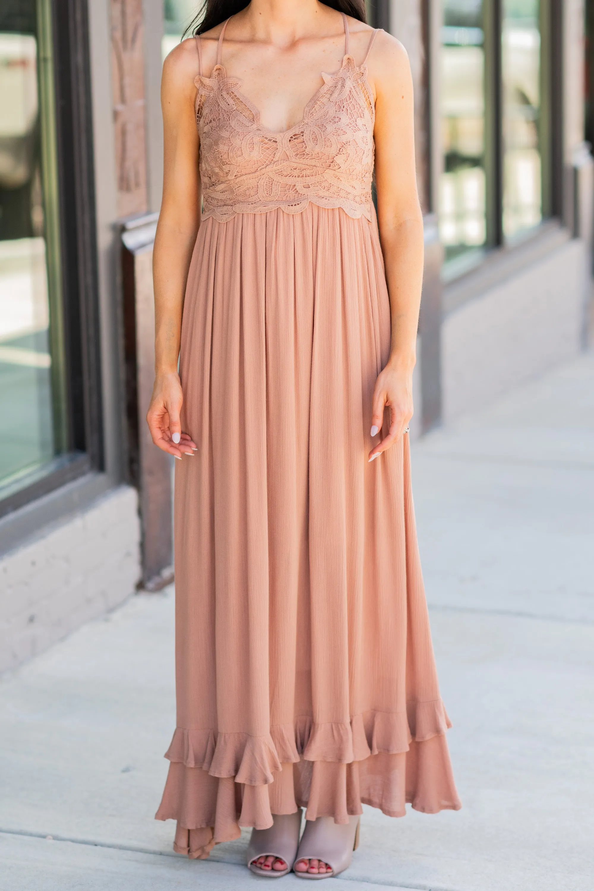 Lock Eyes Clay Orange Crochet Maxi Dress