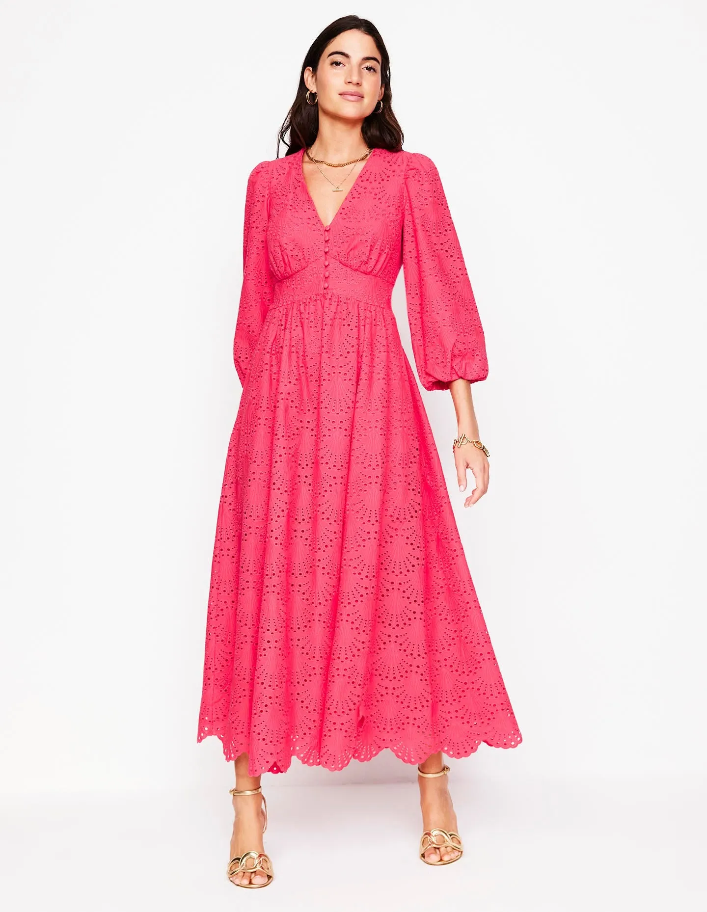 Lola Broderie Maxi Dress-Camelia Pink