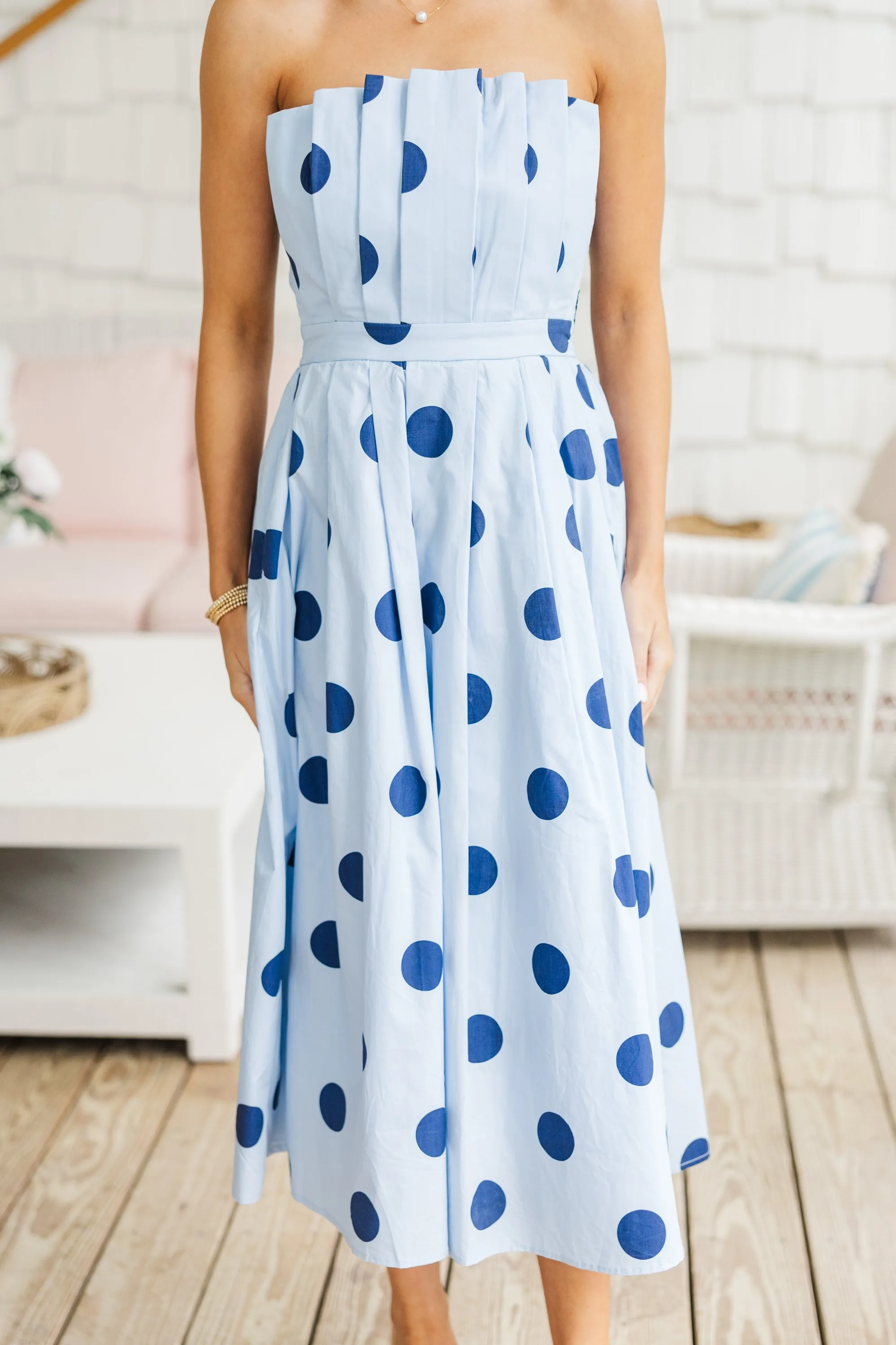 Look It Over Blue Polka Dot Midi Dress